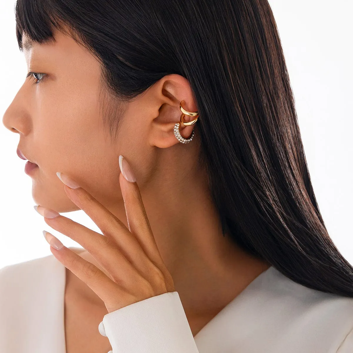 Minimalist 3pcs Rhinestone Inlaid Ear Cuff Earrings Set