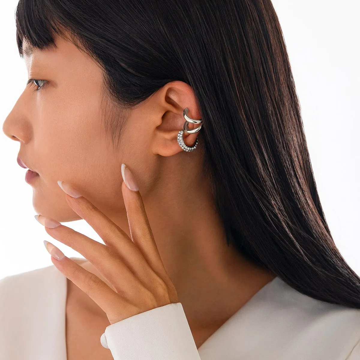 Minimalist 3pcs Rhinestone Inlaid Ear Cuff Earrings Set