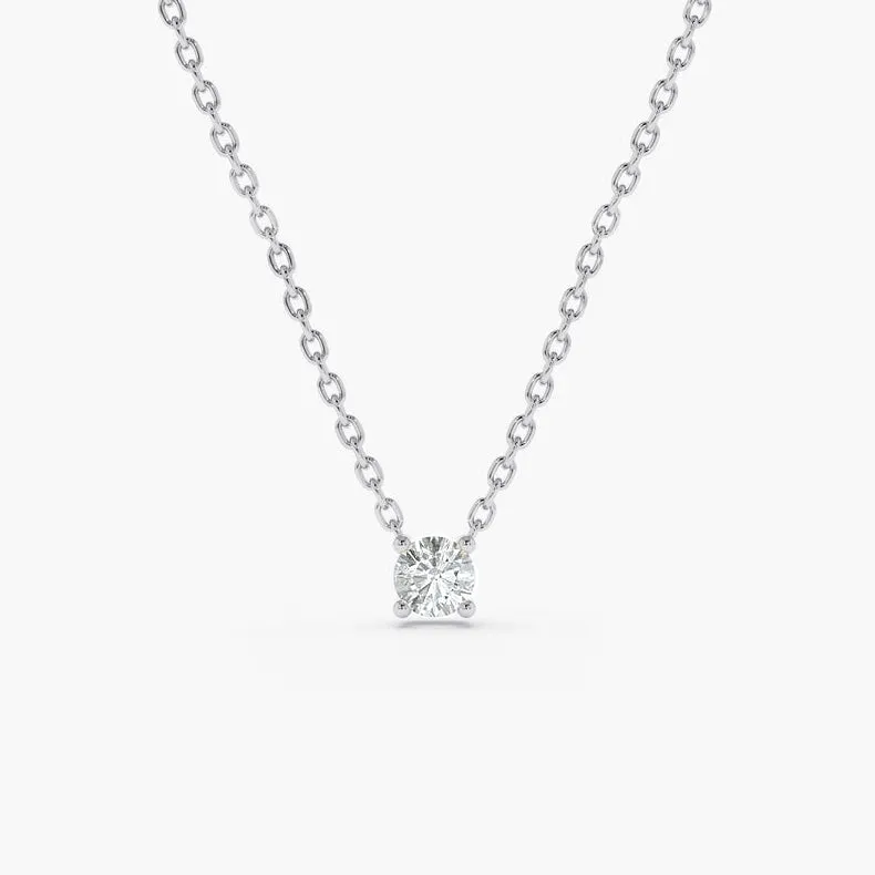 Minimalist Jewelry Solitaire Diamond Silver Necklace