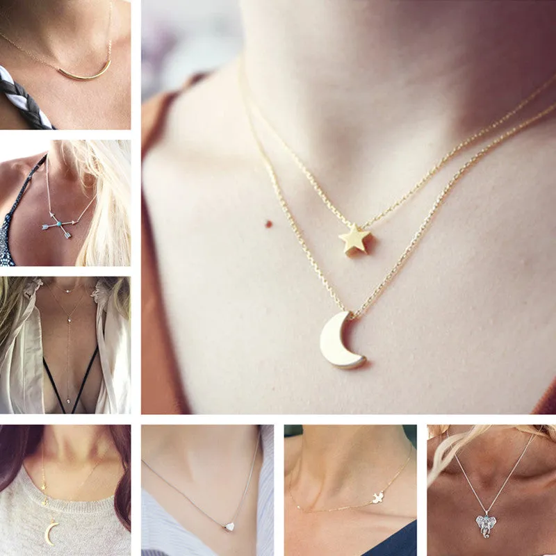 Minimalist Pendant Necklaces Women Fashion Heart Cross Arrow Moon Star Lucky Elephant Necklace Collares Summer Every Day Jewelry