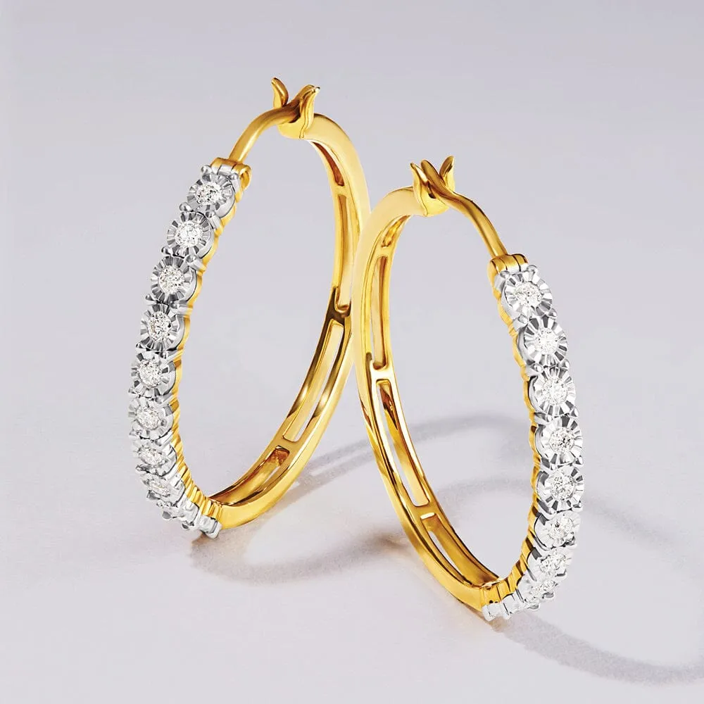 Miracle Hoop Earrings with 1/4ct of Diamonds in 9ct Yellow Gold