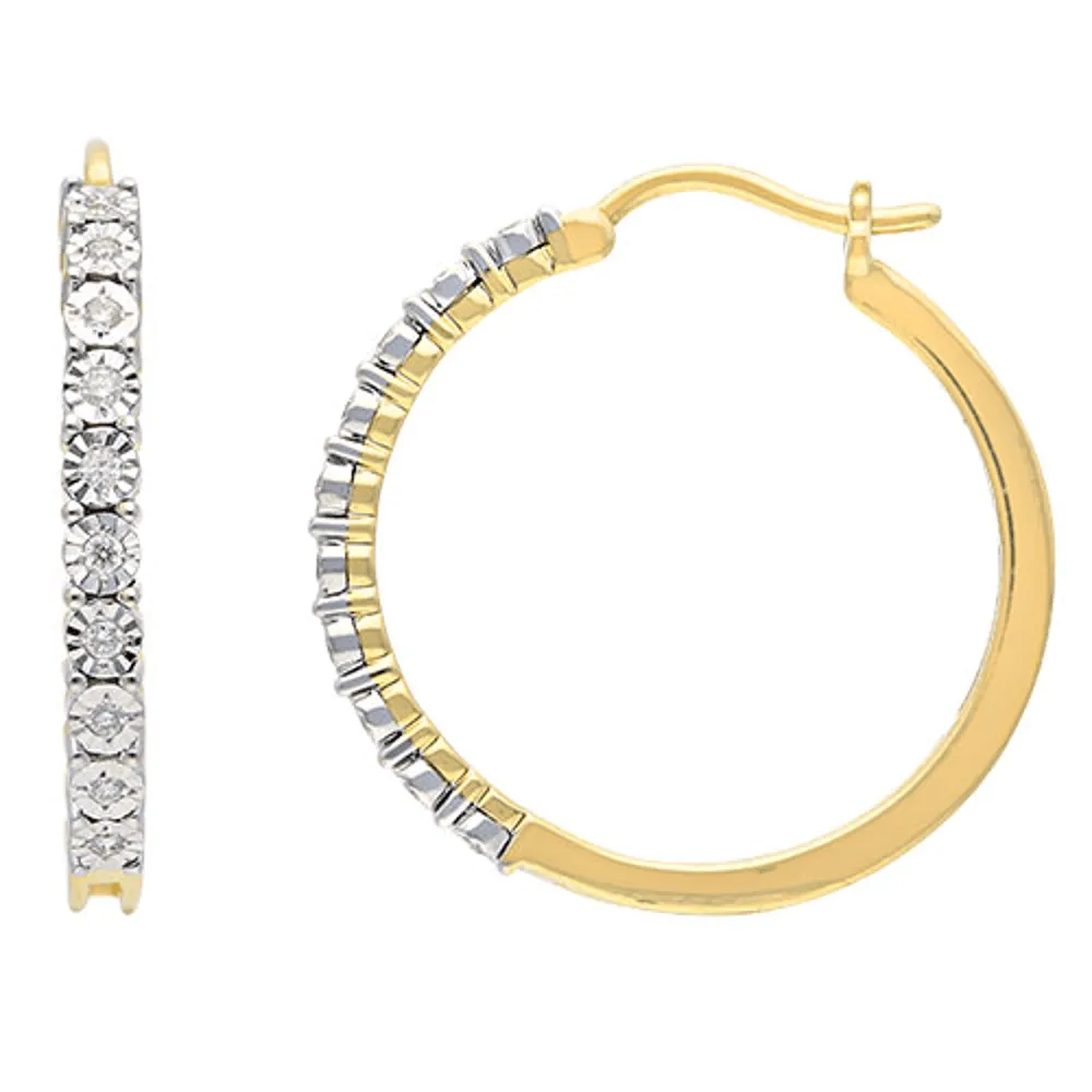 Miracle Hoop Earrings with 1/4ct of Diamonds in 9ct Yellow Gold