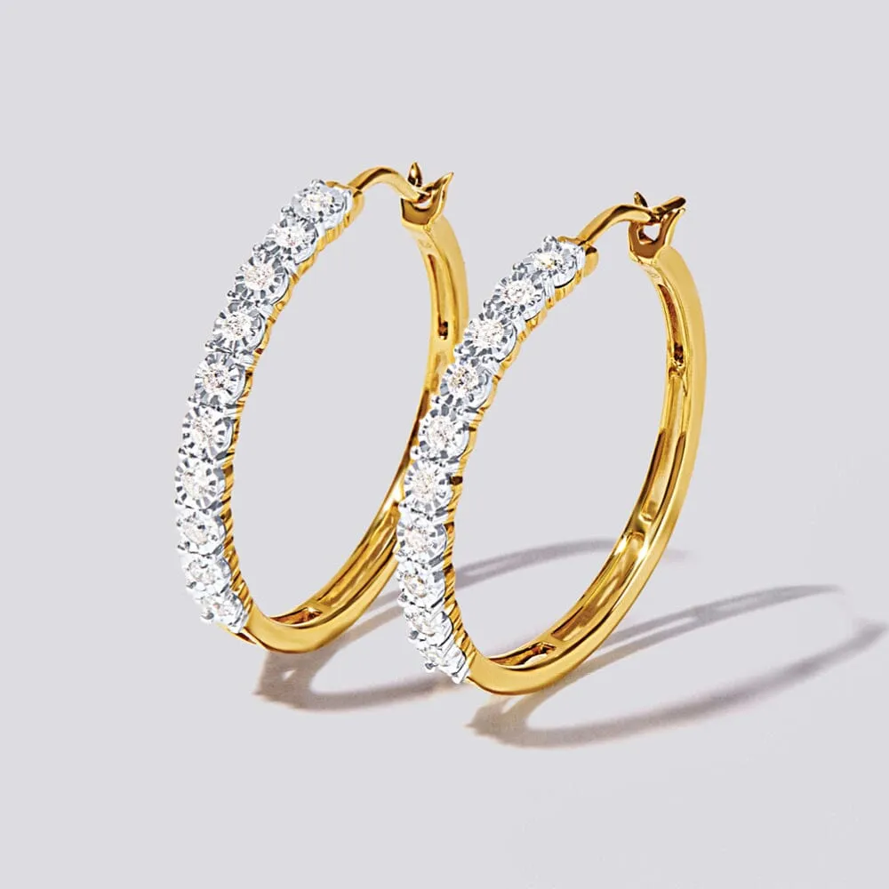 Miracle Hoop Earrings with 1/4ct of Diamonds in 9ct Yellow Gold