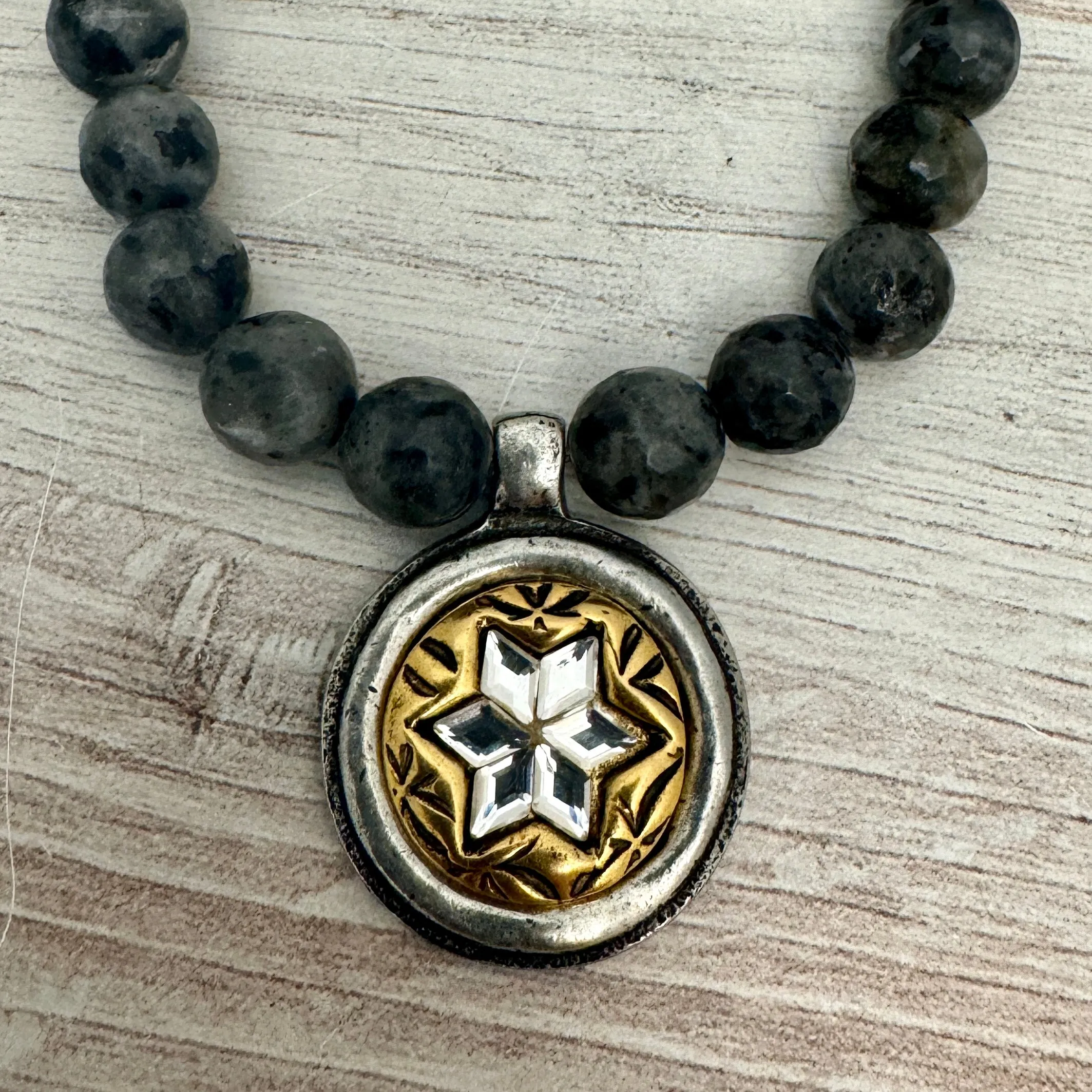 Mixed Metal Rhinestone Star Pendant, Gold and Silver Circle with Crystals, Jewelry Making Supplies, PW-6287