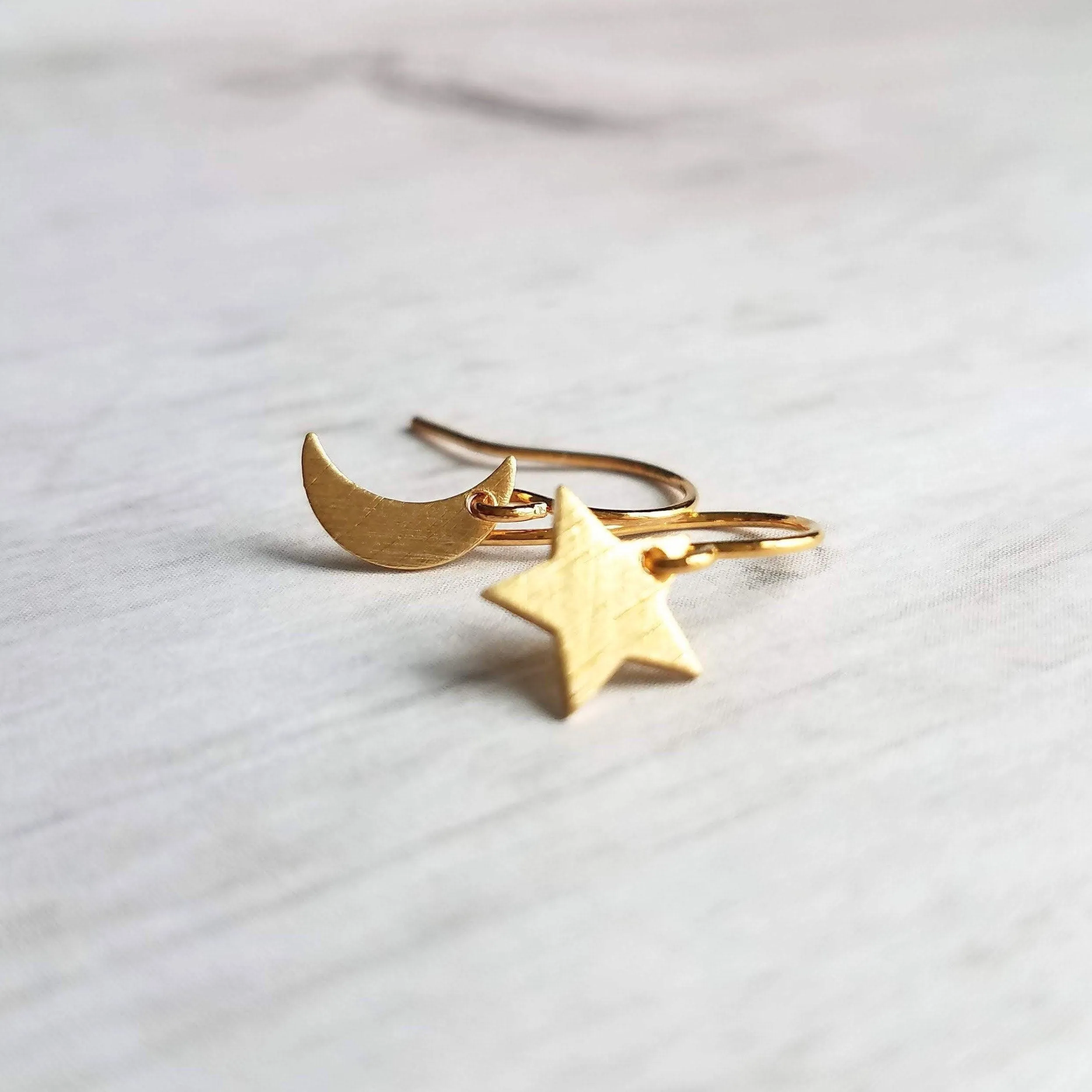Moon & Star Earrings, gold crescent earring, gold moon earring, gold star earring, night sky earring, small gold earring, celestial earring