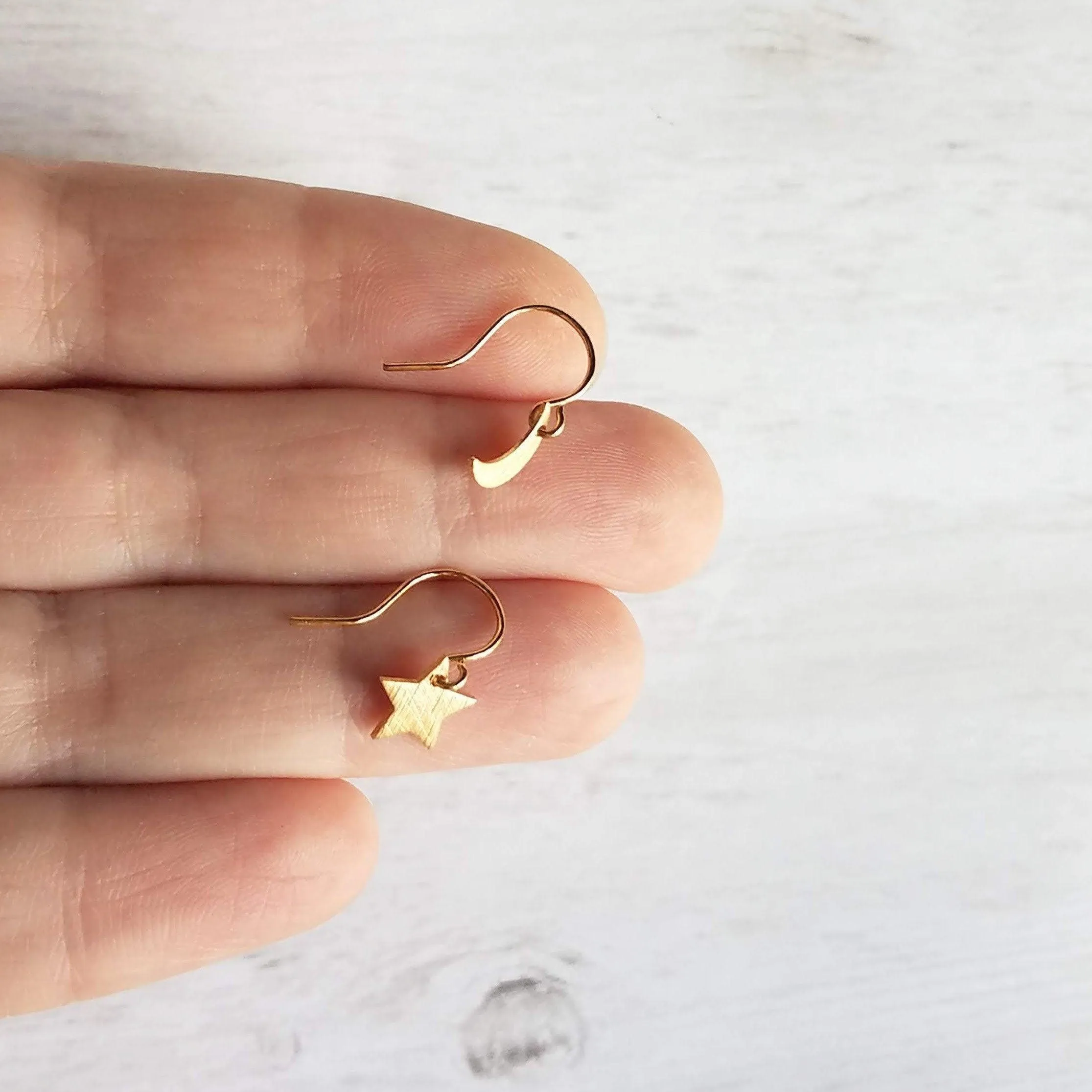 Moon & Star Earrings, gold crescent earring, gold moon earring, gold star earring, night sky earring, small gold earring, celestial earring