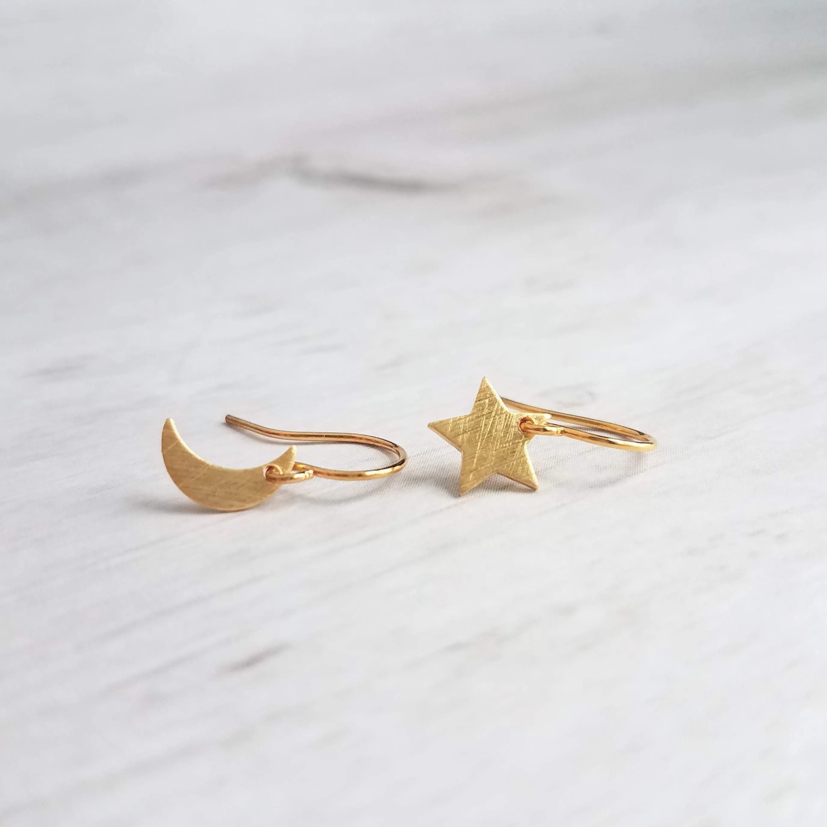 Moon & Star Earrings, gold crescent earring, gold moon earring, gold star earring, night sky earring, small gold earring, celestial earring