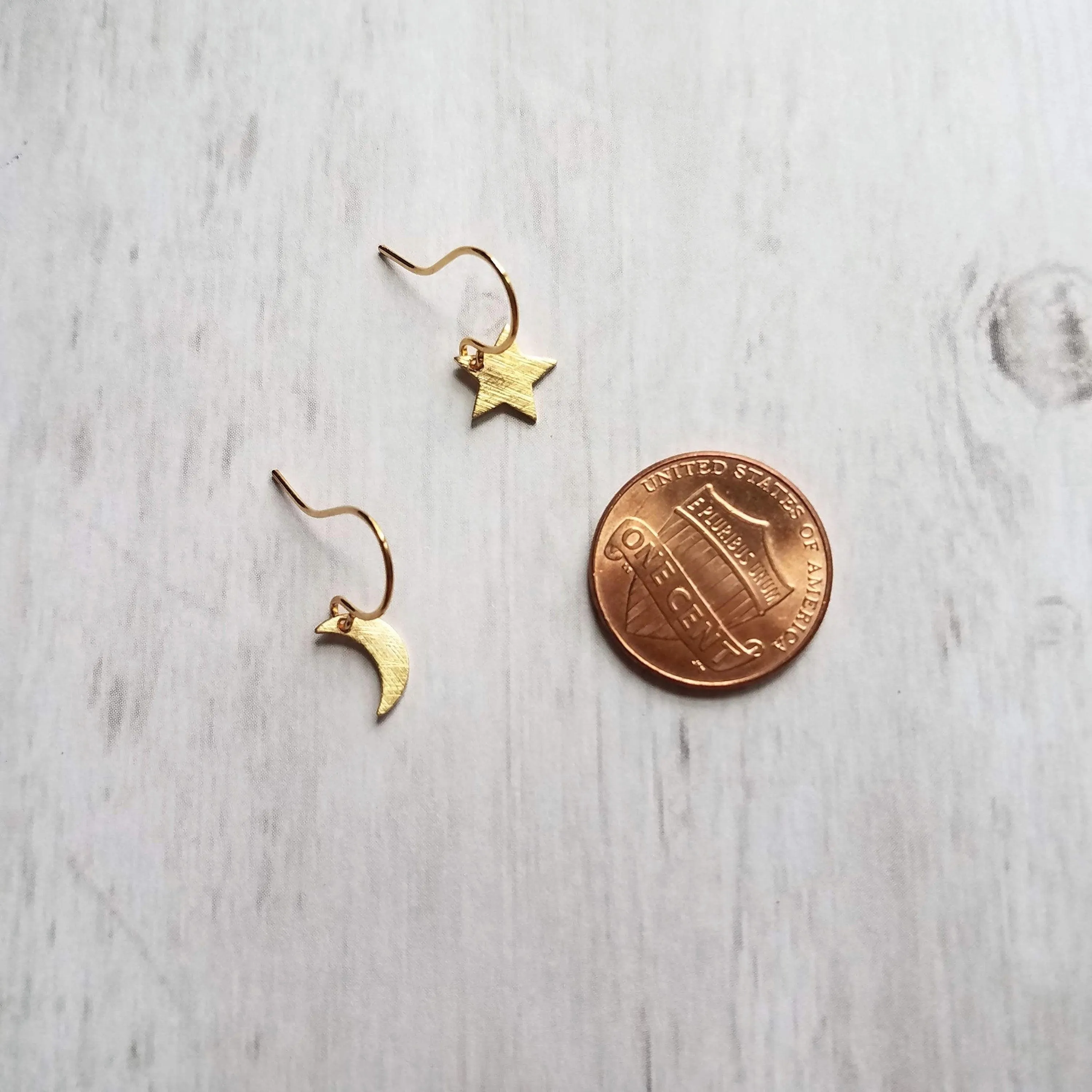 Moon & Star Earrings, gold crescent earring, gold moon earring, gold star earring, night sky earring, small gold earring, celestial earring