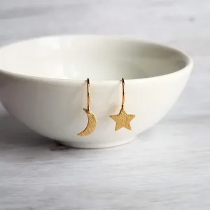 Moon & Star Earrings, gold crescent earring, gold moon earring, gold star earring, night sky earring, small gold earring, celestial earring