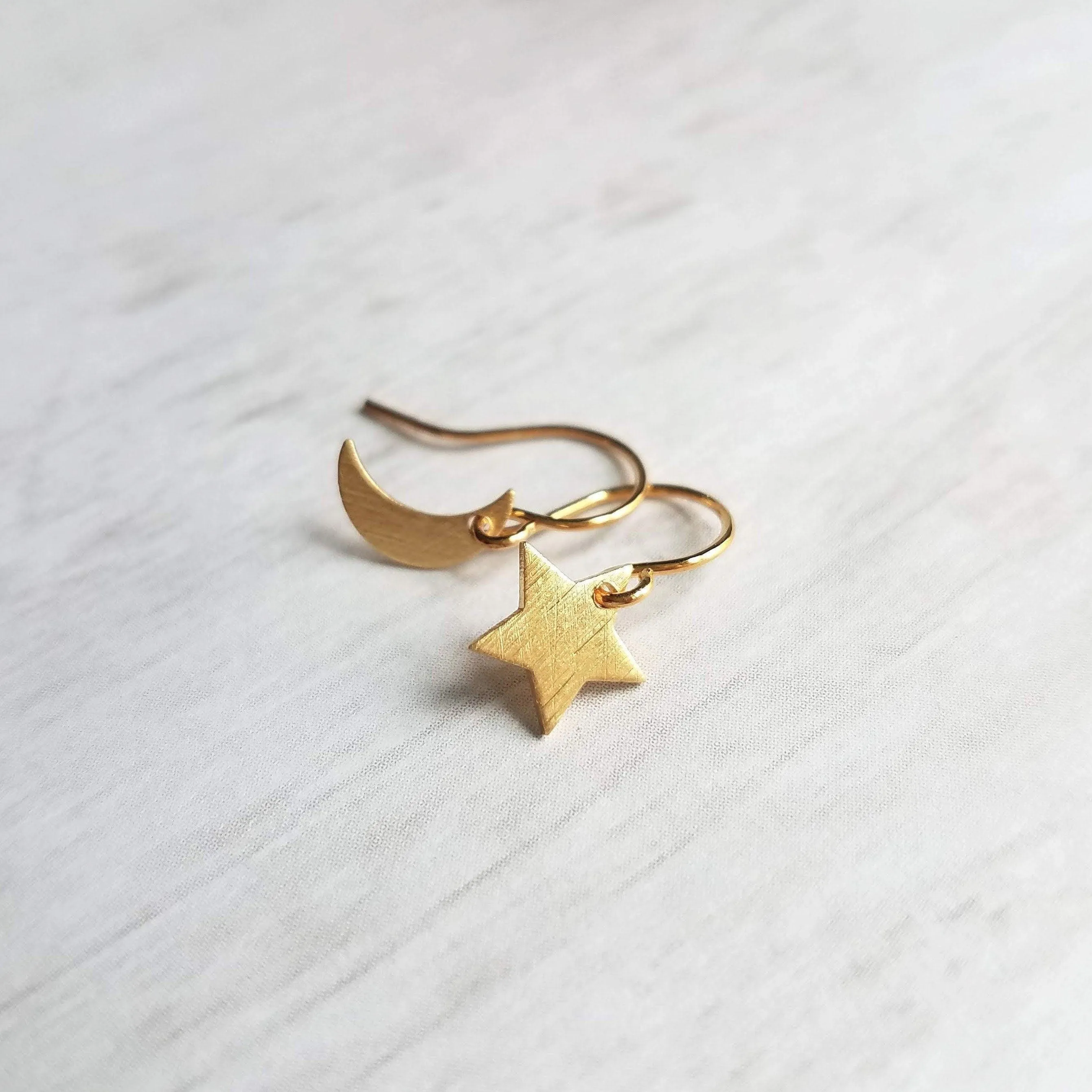 Moon & Star Earrings, gold crescent earring, gold moon earring, gold star earring, night sky earring, small gold earring, celestial earring