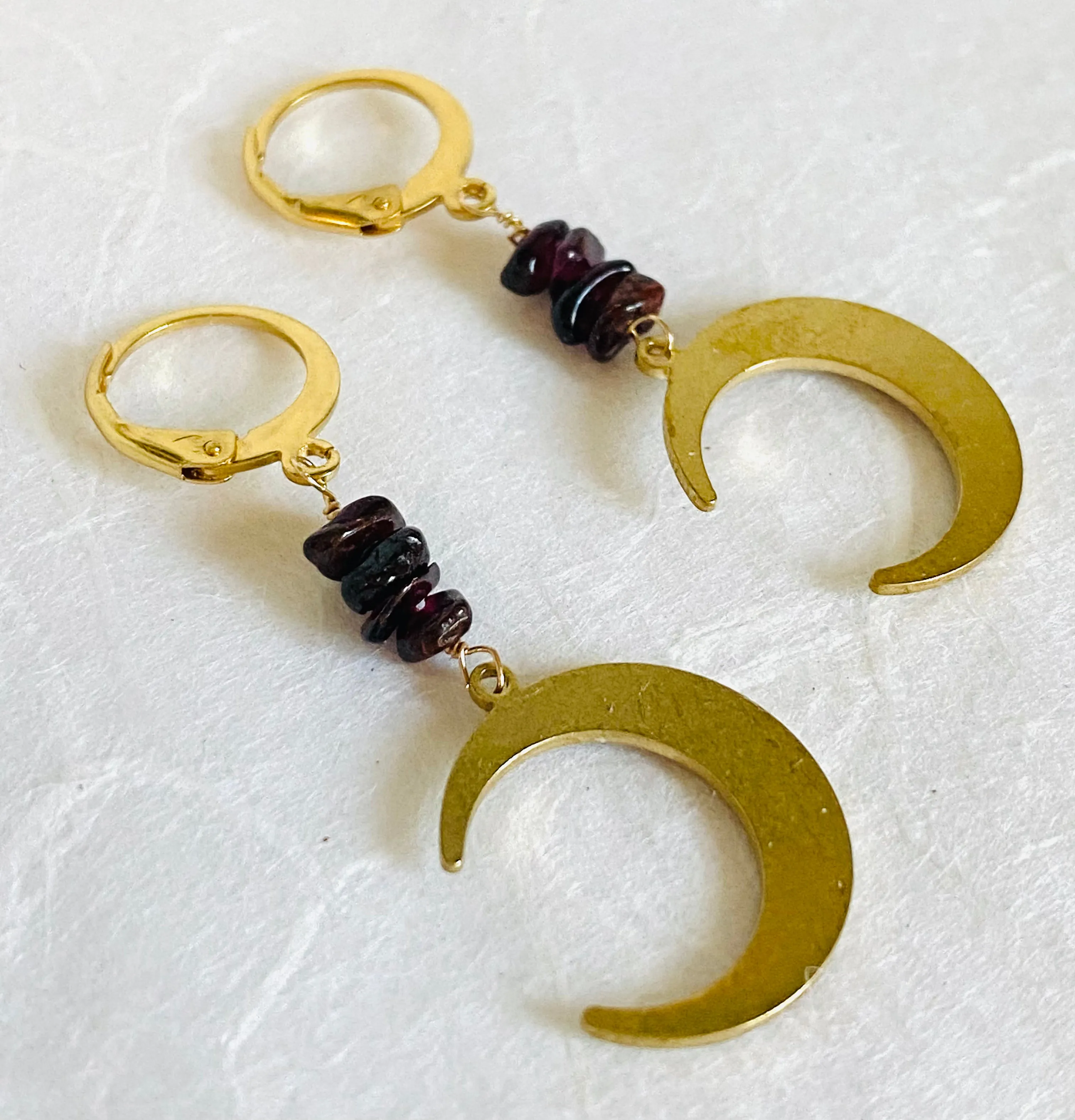 Moon Earrings/Brass Gemstone Moon Earrings/Golden Moon Earrings
