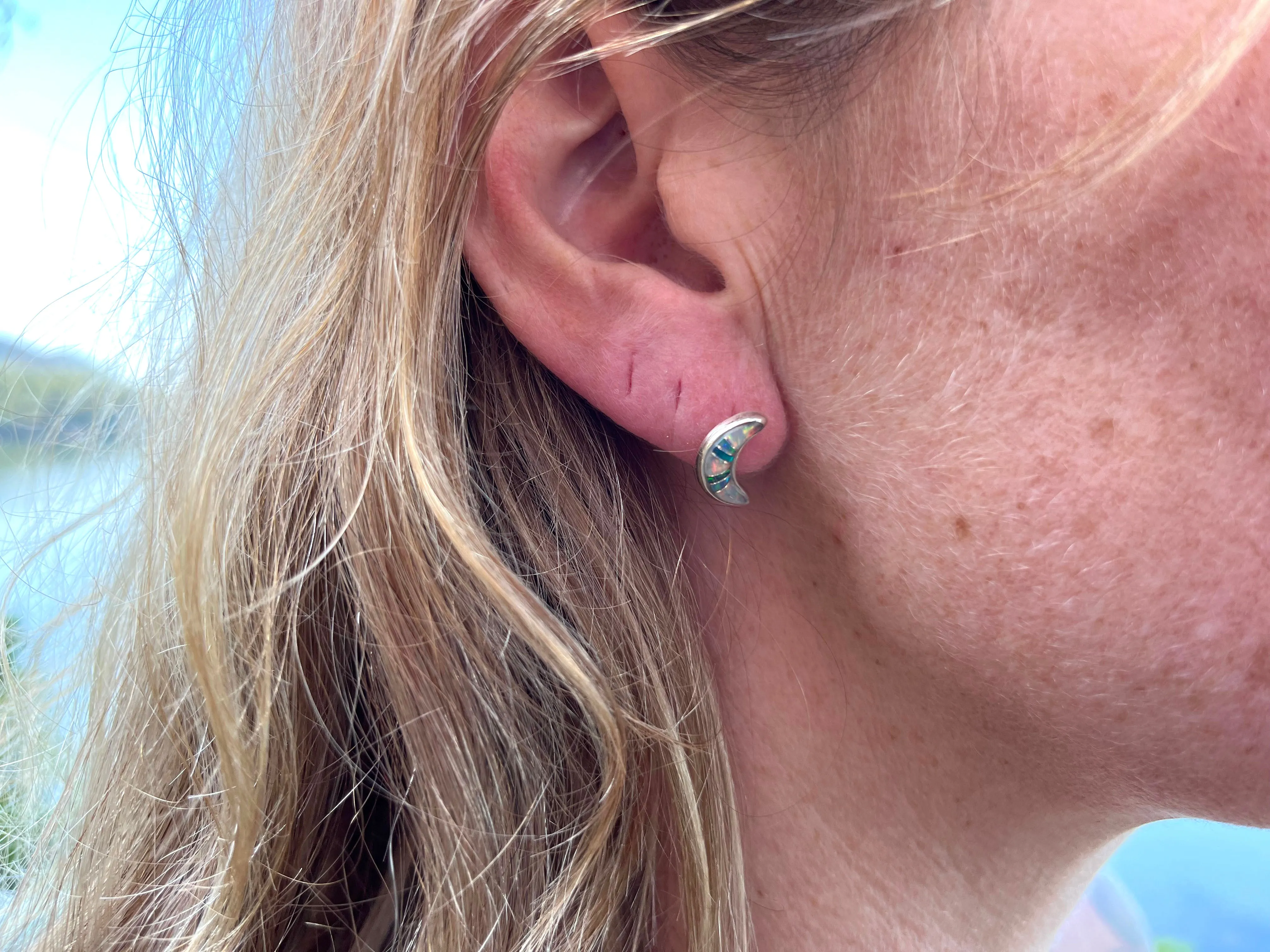 Moon Post Inlay Earring