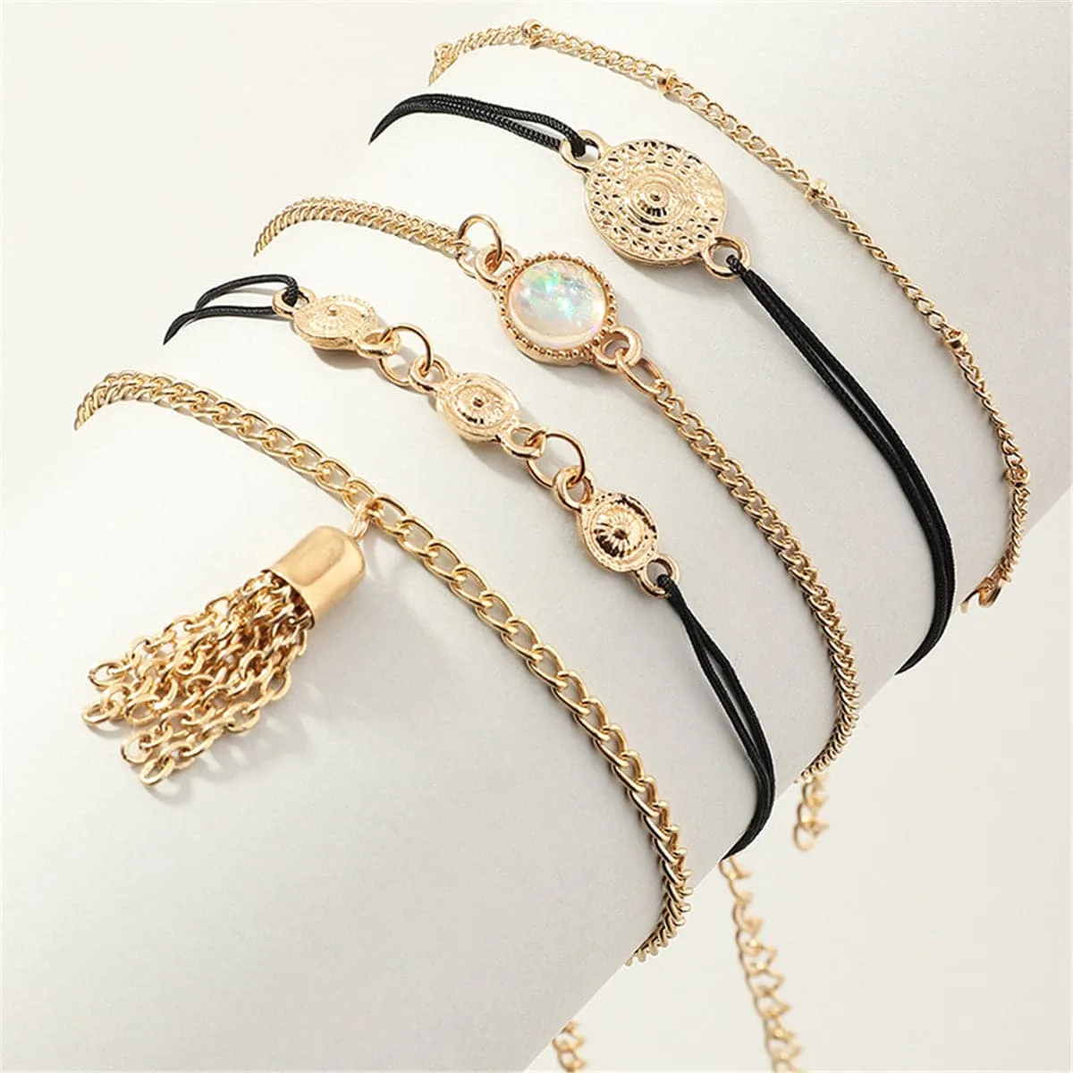 Moonstone & Vibre Tassel Anklet Set