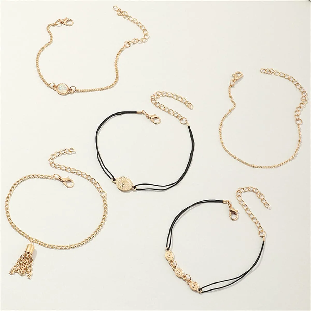 Moonstone & Vibre Tassel Anklet Set