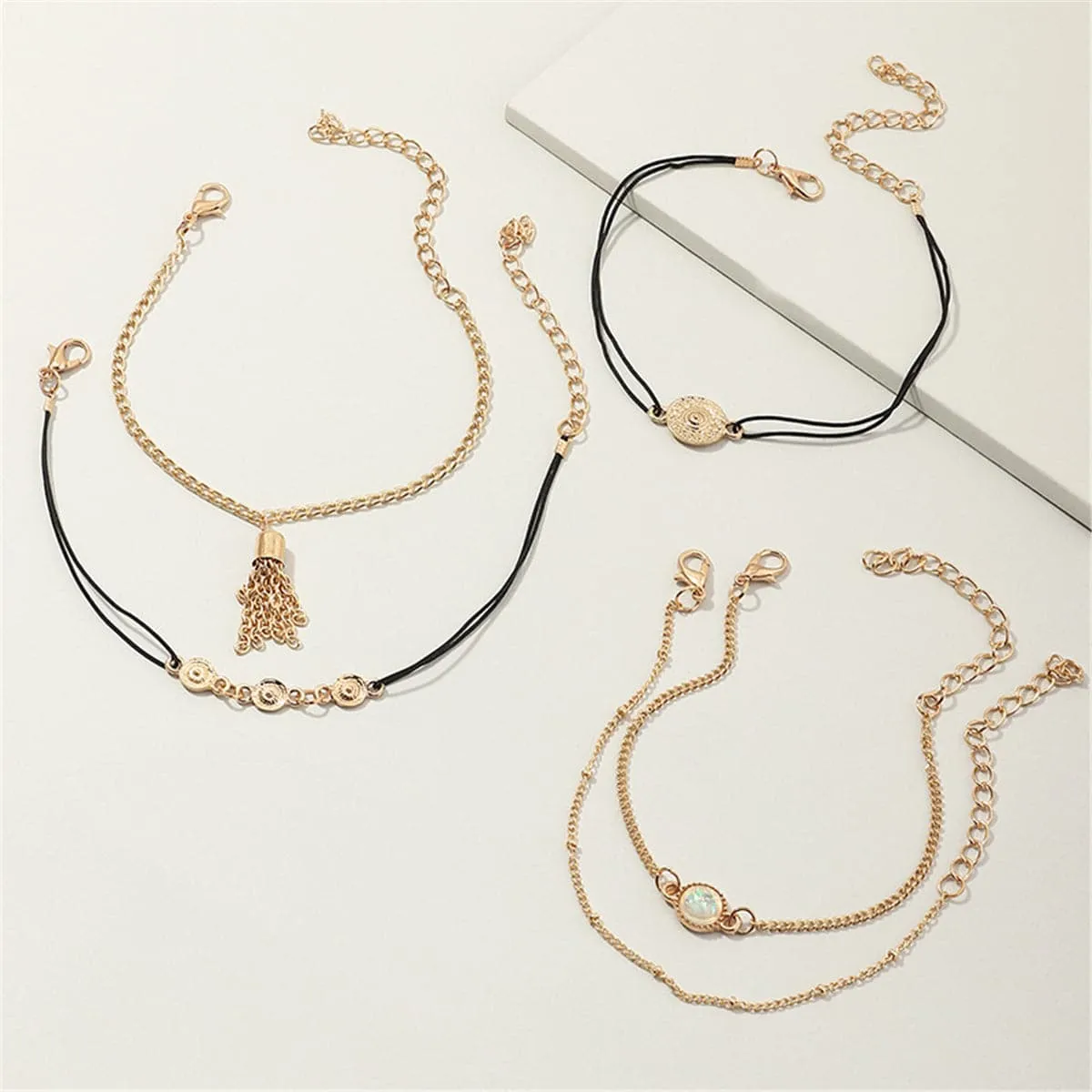 Moonstone & Vibre Tassel Anklet Set