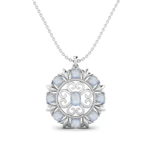 Moonstone Gemstone Art Deco Filigree Design Necklace 925 Sterling Silver Floral Style Wedding Pendant