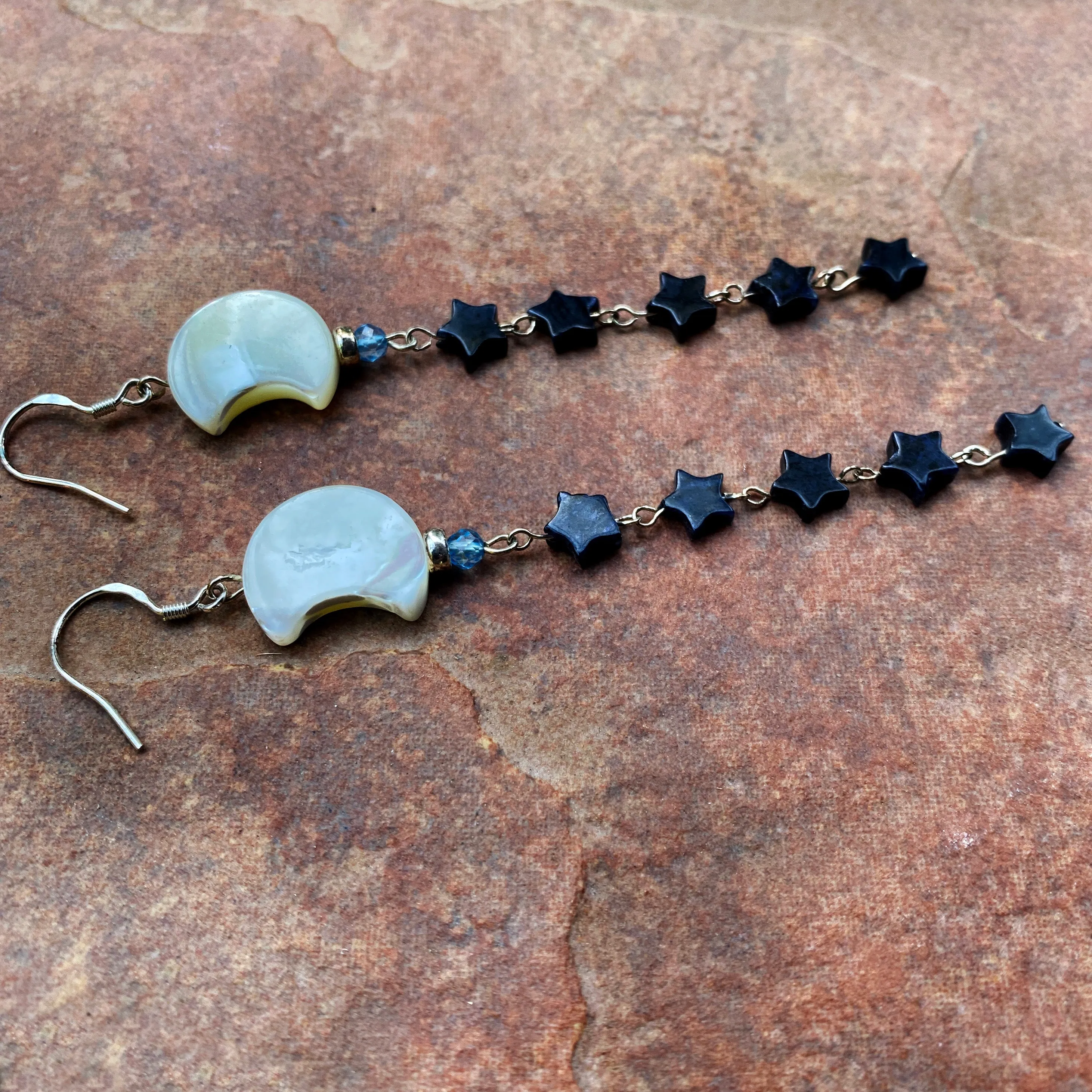 Mother of Pearl Moons & Dumortierite Star Gemstone drop earrings earrings