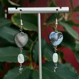 Mother of Pearl, Moonstone, Hematite, and Sterling Silver Drop Earrings
