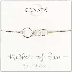 “Mother of Two” Sterling Silver Bolo Bracelet on Personalized Jewelry Card