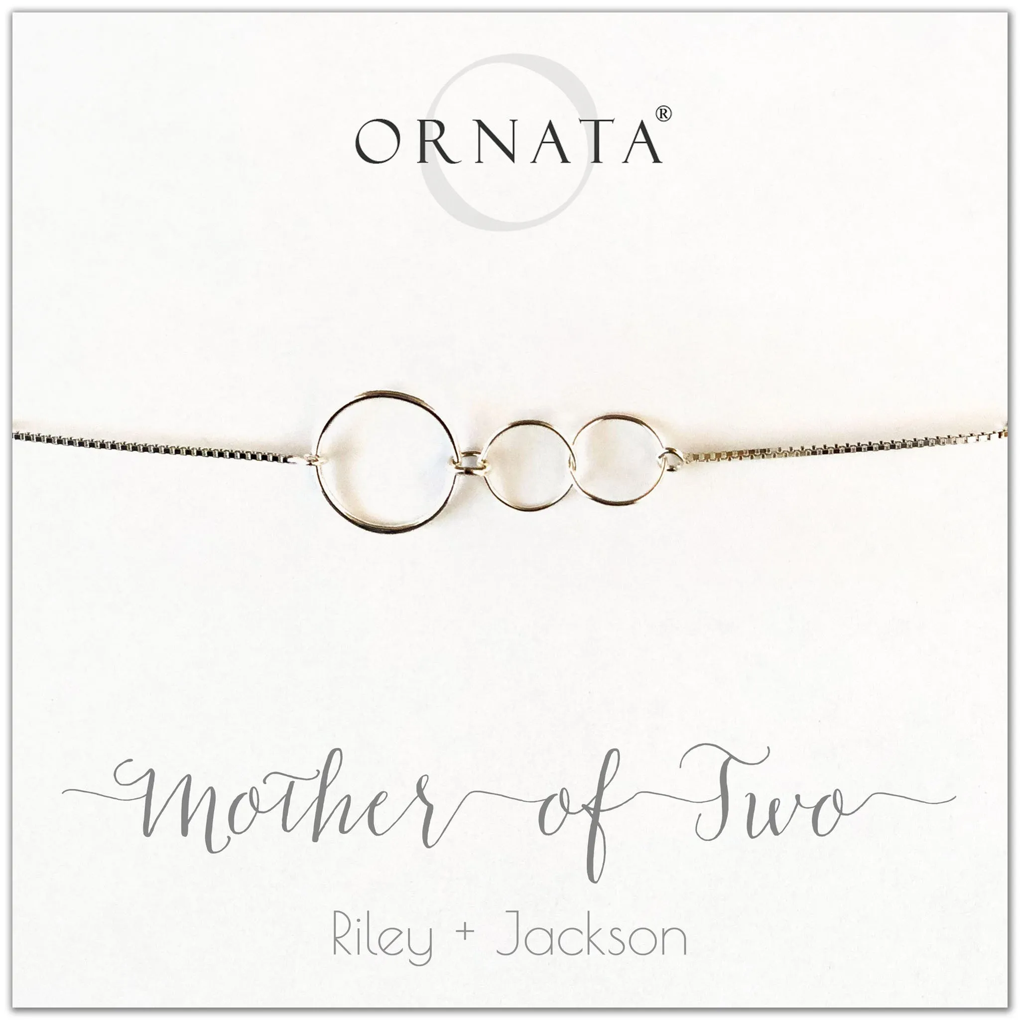 “Mother of Two” Sterling Silver Bolo Bracelet on Personalized Jewelry Card