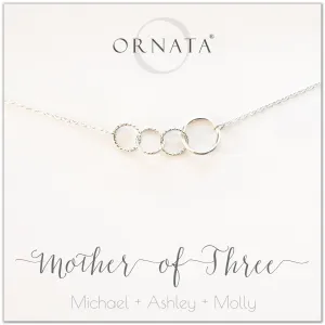 Mother's Day Jewelry - Mother of Three Interlocking Sterling Silver Necklace - Personalized