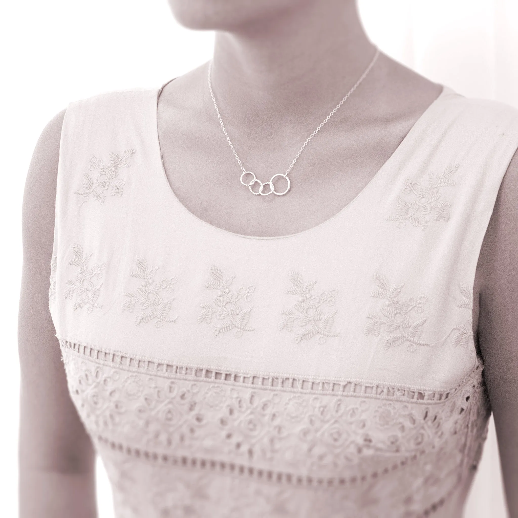 Mother's Day Jewelry - Mother of Three Interlocking Sterling Silver Necklace - Personalized