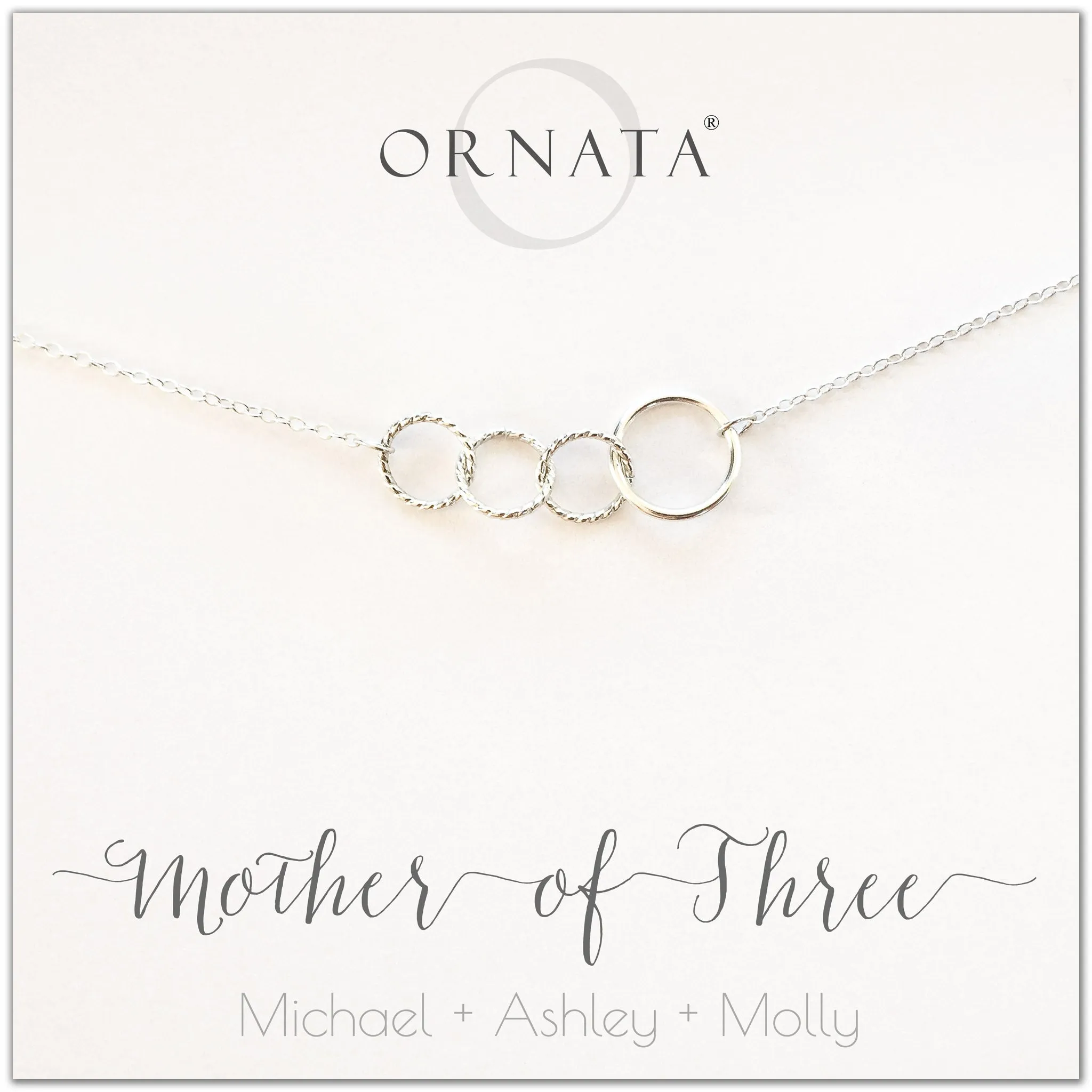 Mother's Day Jewelry - Mother of Three Interlocking Sterling Silver Necklace - Personalized