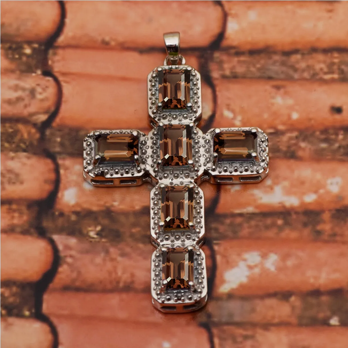 Multi Gemstone Religious Cross Pendant