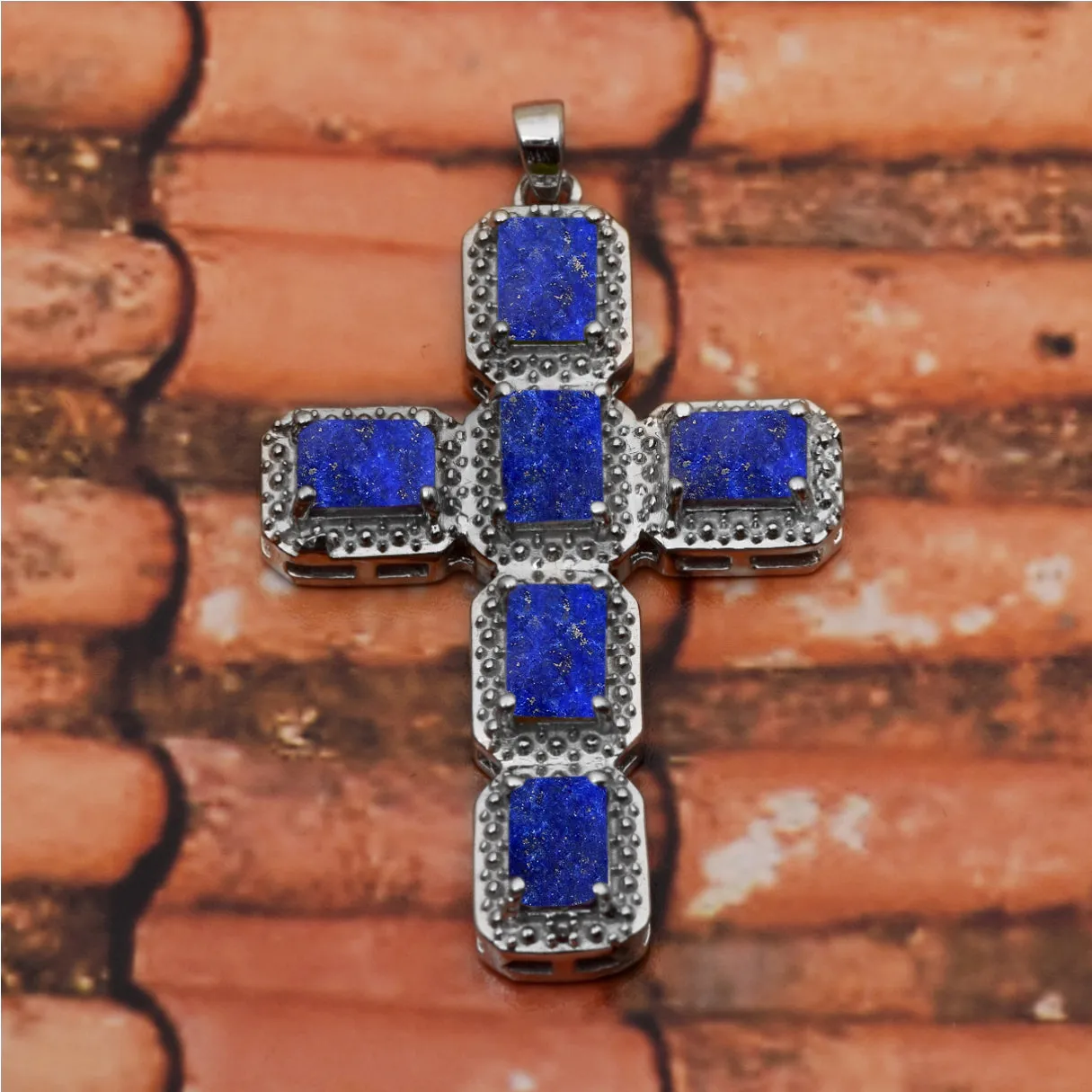 Multi Gemstone Religious Cross Pendant