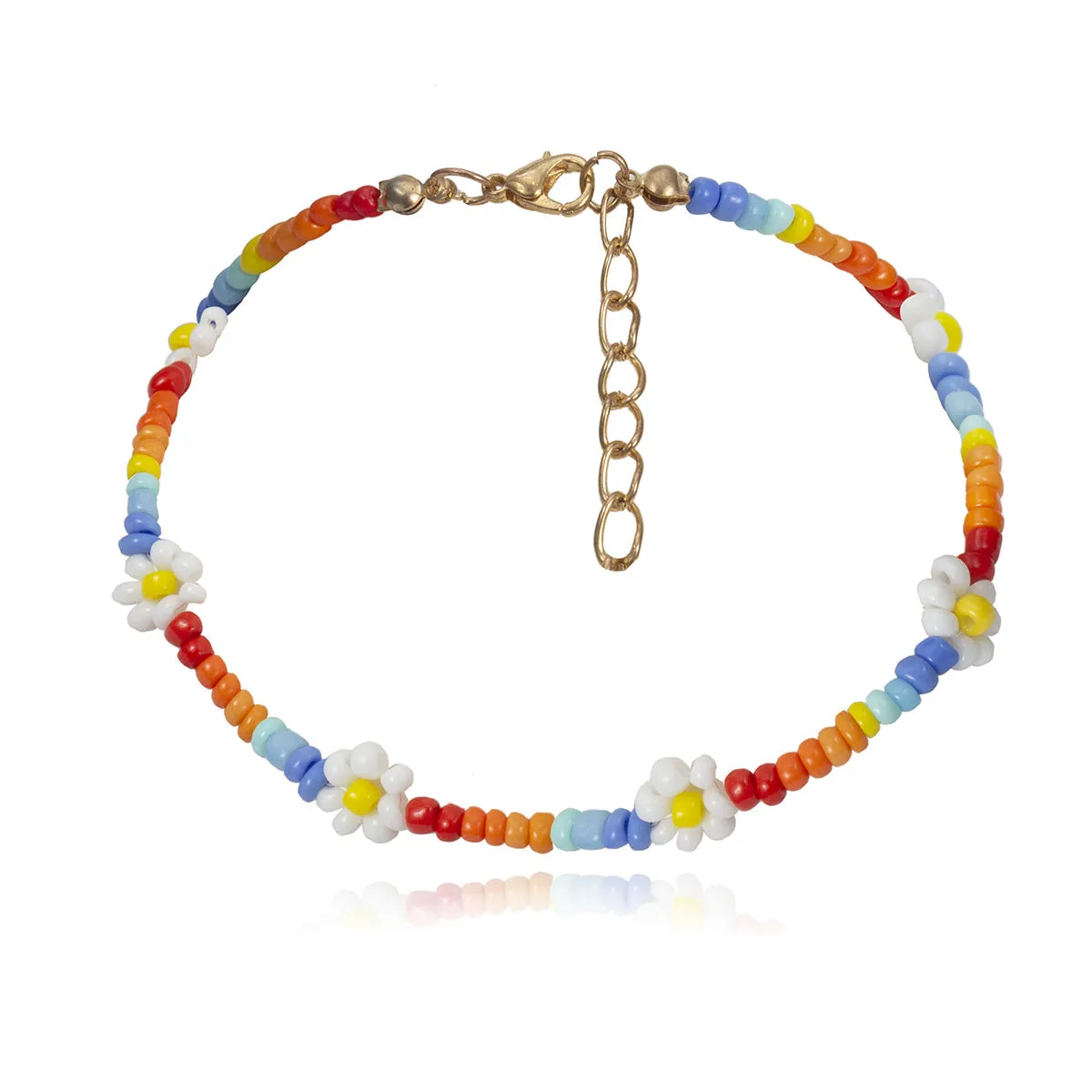 Multicolor Floral Beaded Anklet
