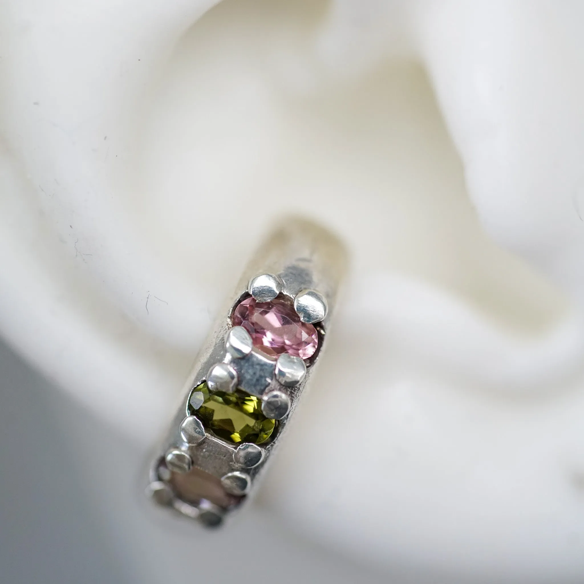 Multicolor tourmaline ear cuff in silver