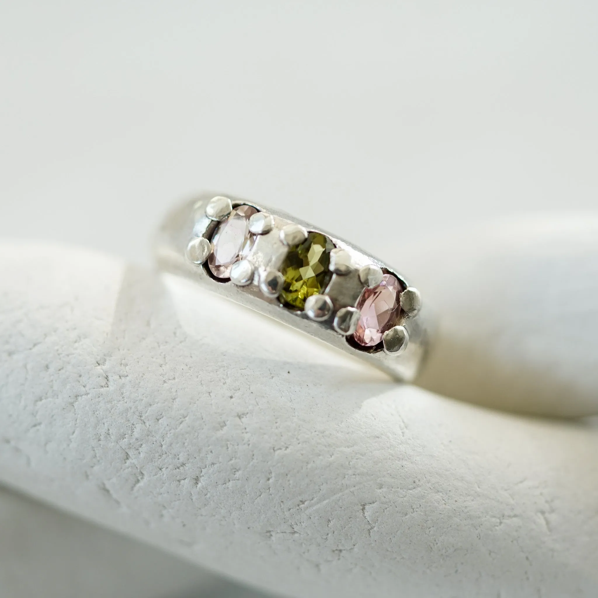 Multicolor tourmaline ear cuff in silver