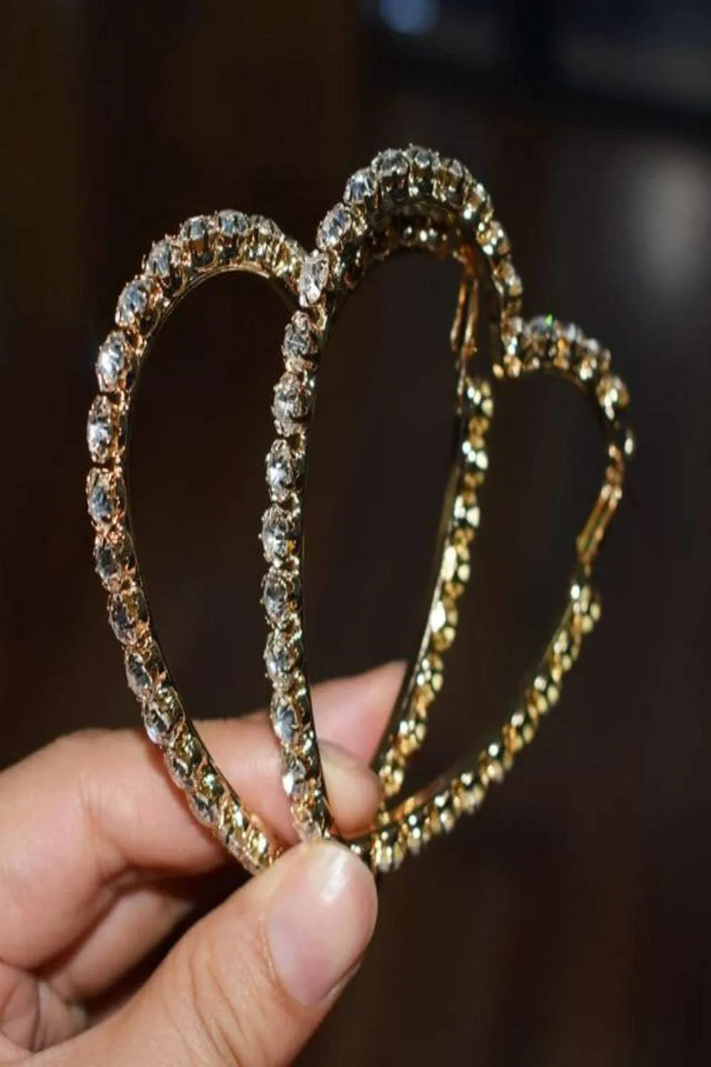 Multicolors Rhinestone Heart Shape Big Hoop Earrings