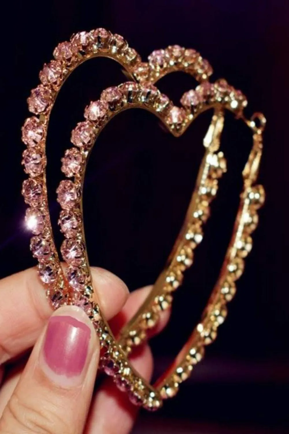 Multicolors Rhinestone Heart Shape Big Hoop Earrings