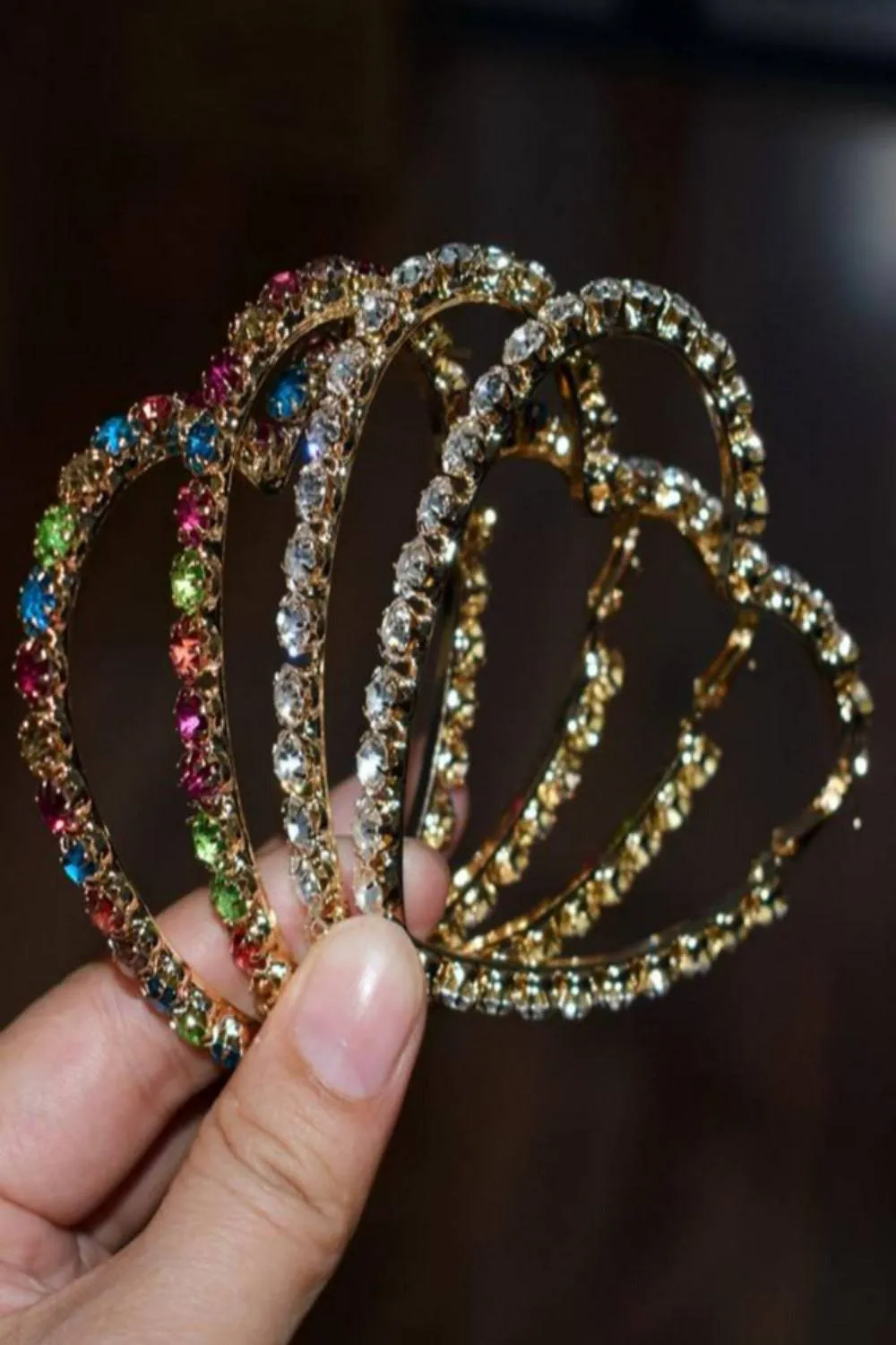 Multicolors Rhinestone Heart Shape Big Hoop Earrings