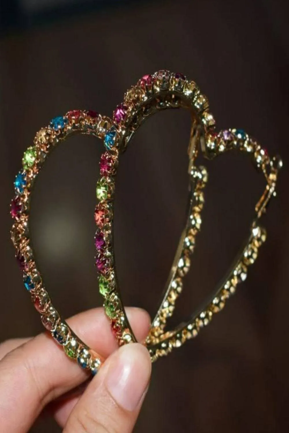 Multicolors Rhinestone Heart Shape Big Hoop Earrings
