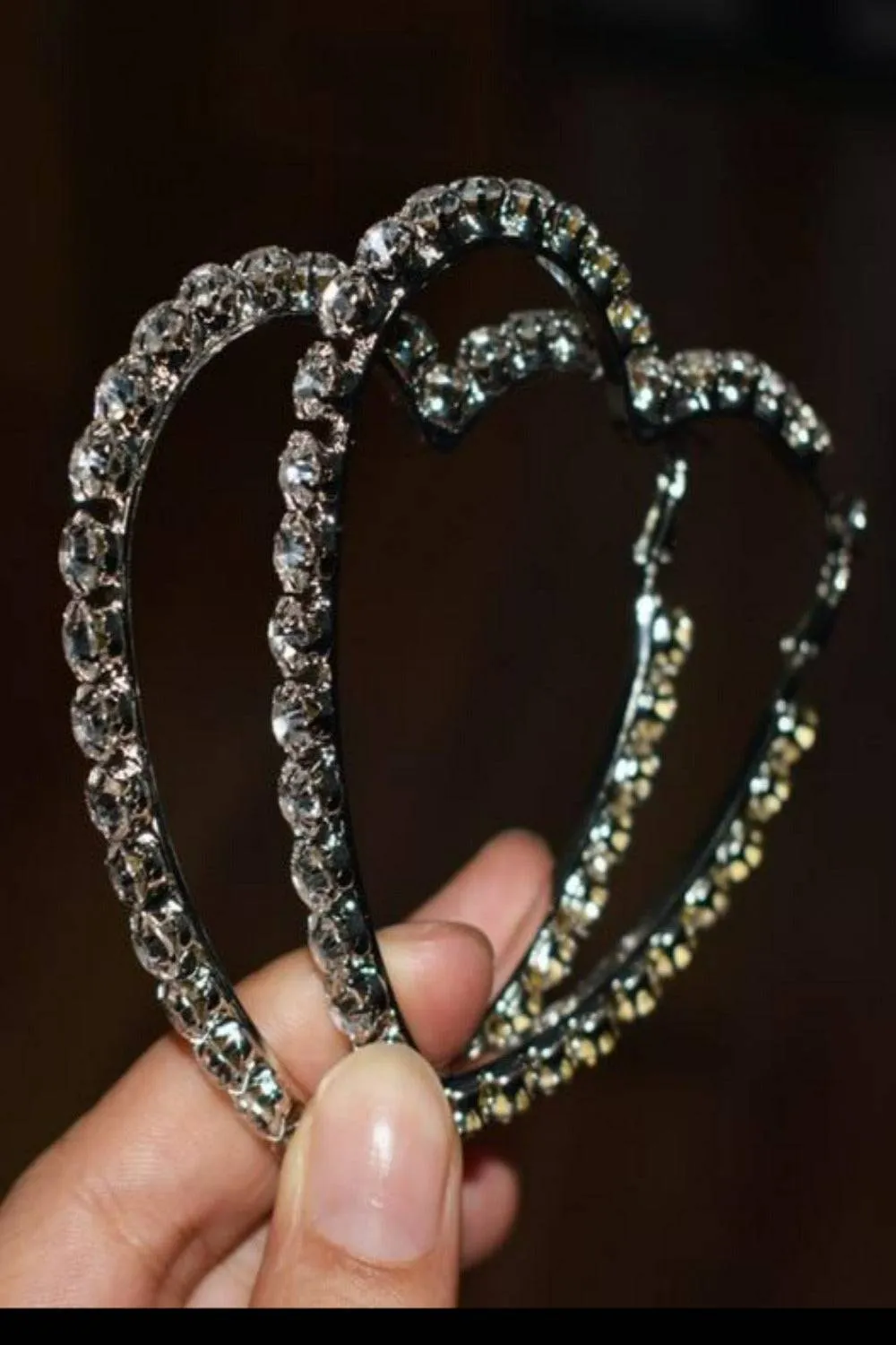 Multicolors Rhinestone Heart Shape Big Hoop Earrings