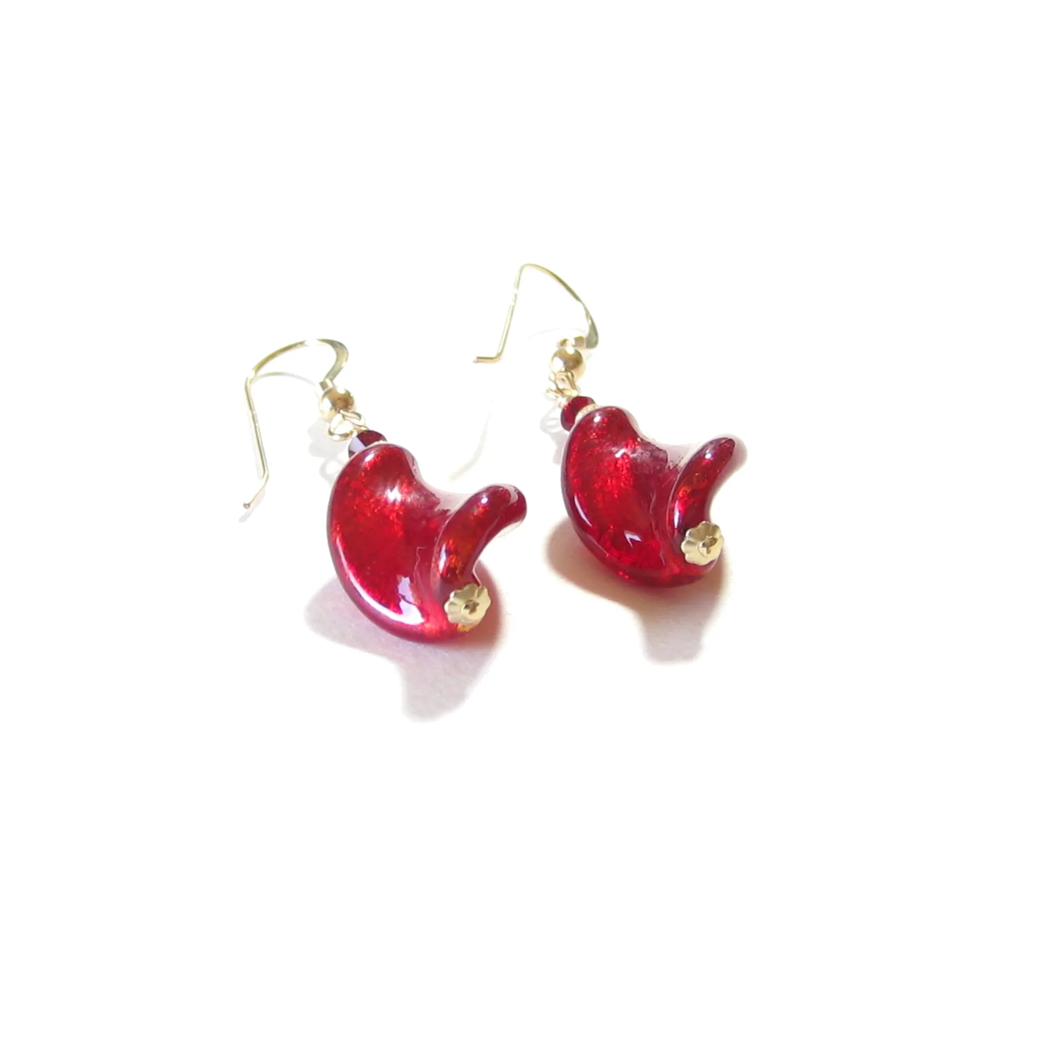 Murano Glass Red Twist Gold Earrings By JKC Murano