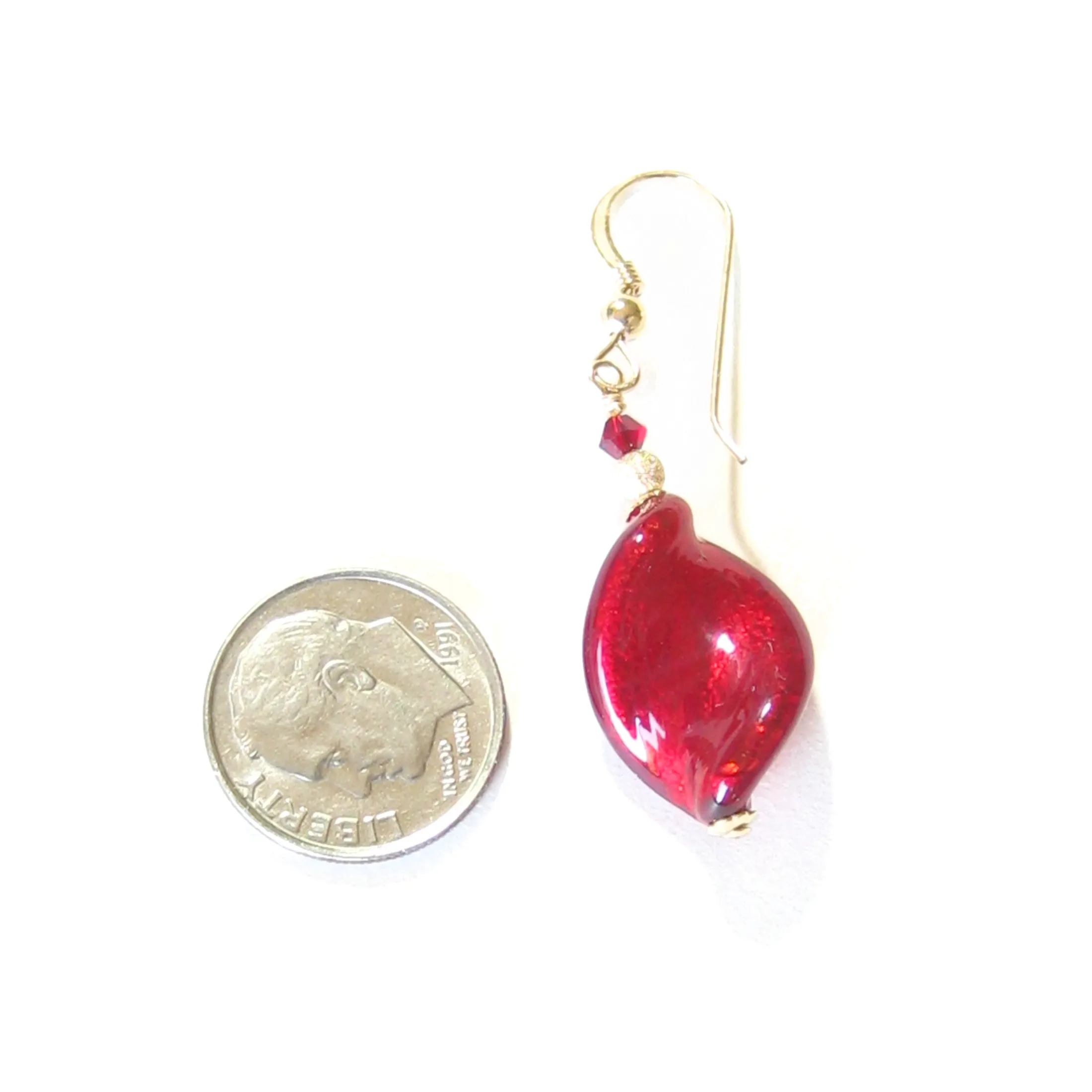 Murano Glass Red Twist Gold Earrings By JKC Murano