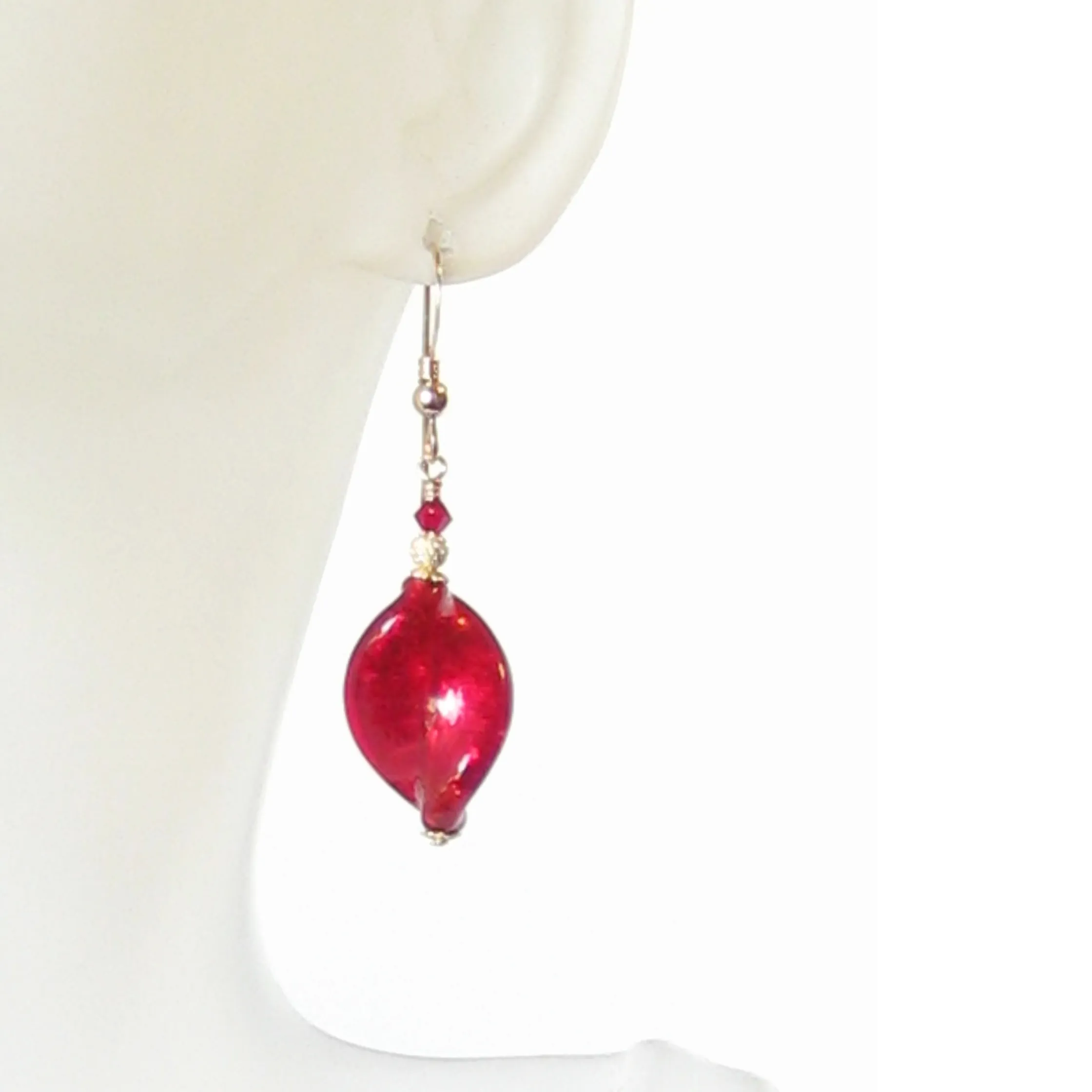 Murano Glass Red Twist Gold Earrings By JKC Murano
