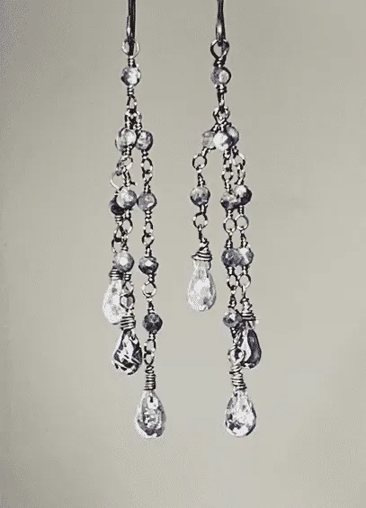 Mystic Blue Kyanite Dainty Tassel Earrings Oxidized Silver