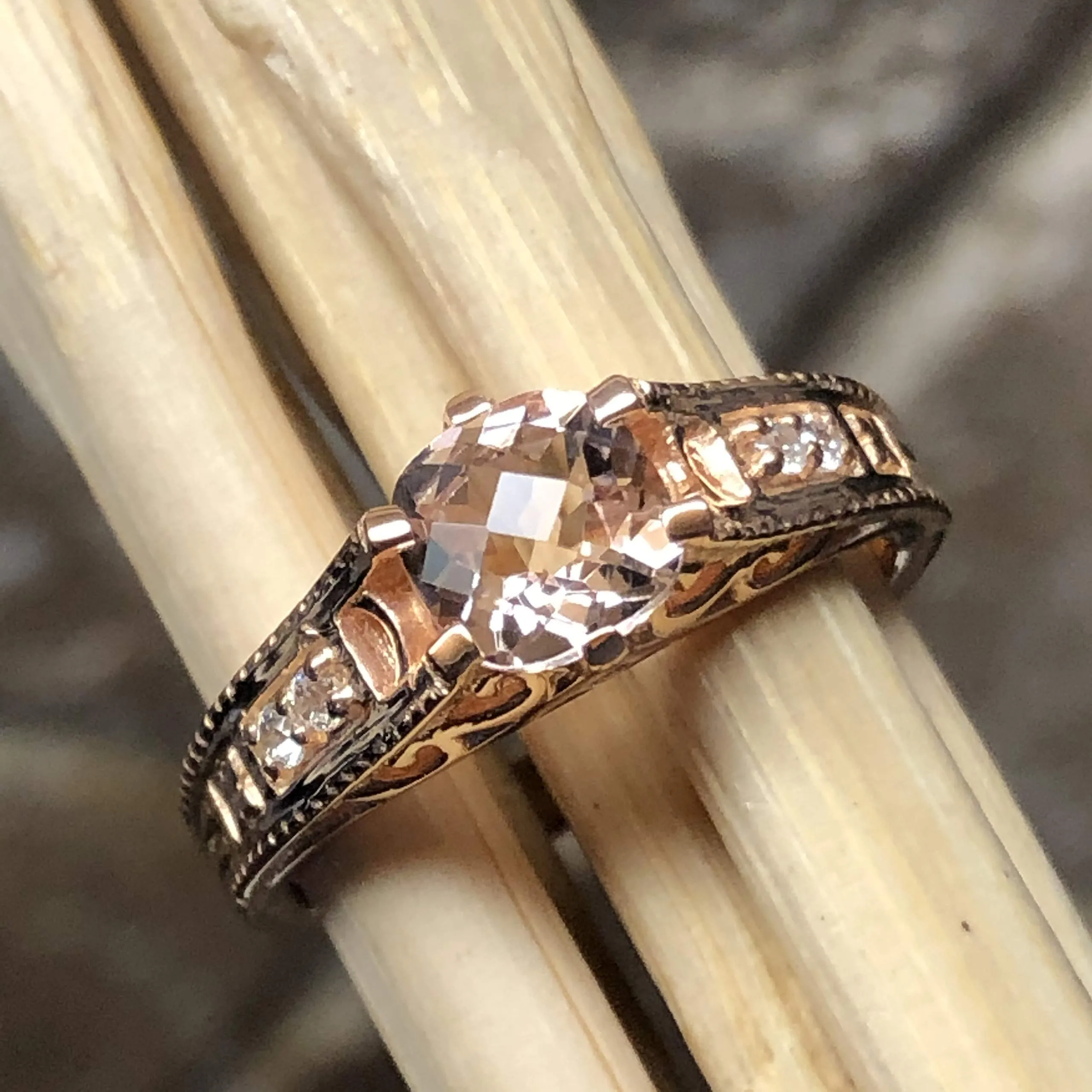 Natural 1ct Peach Morganite 14k Rose Gold Over Sterling Silver Engagement Ring Size 5, 6, 7, 8, 9