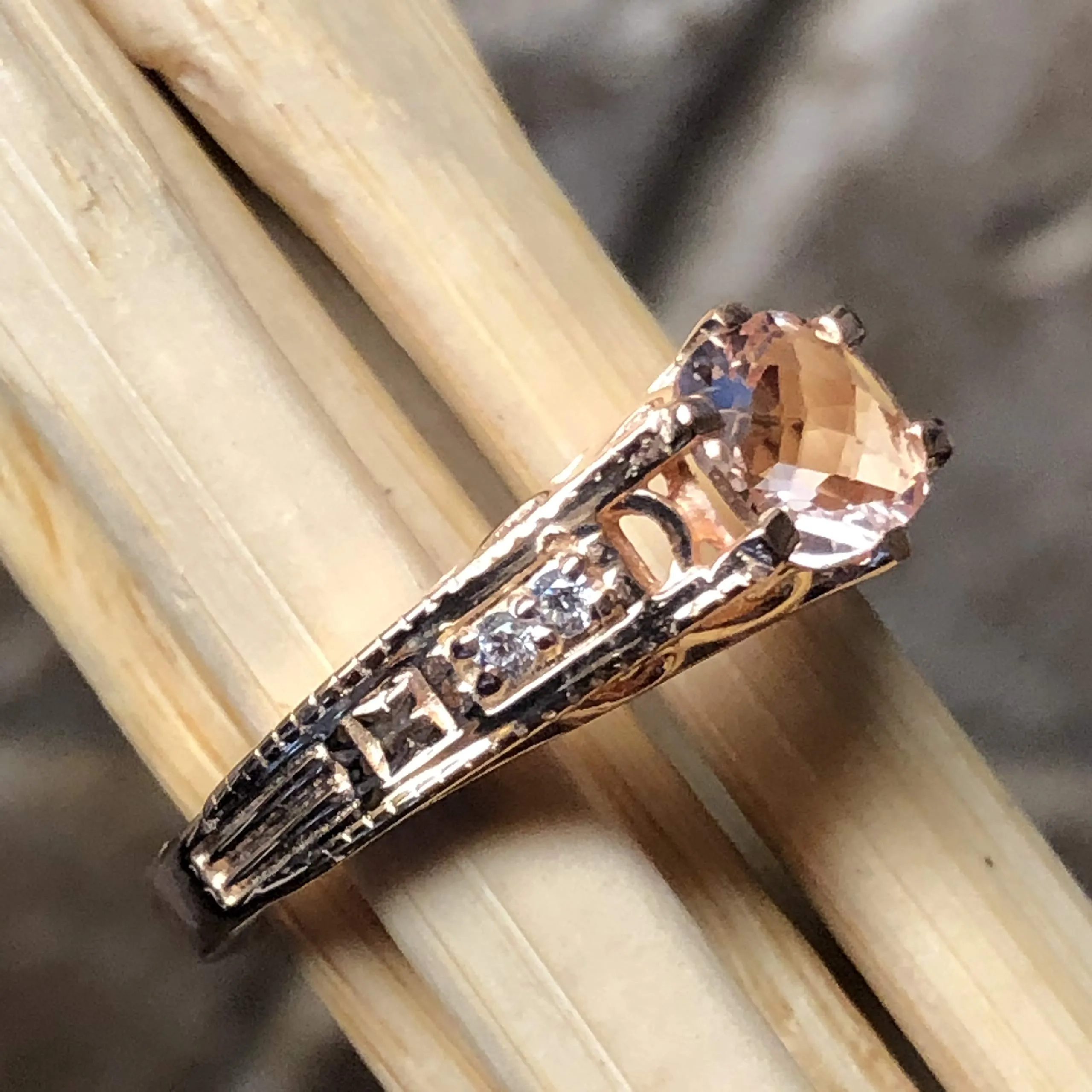 Natural 1ct Peach Morganite 14k Rose Gold Over Sterling Silver Engagement Ring Size 5, 6, 7, 8, 9