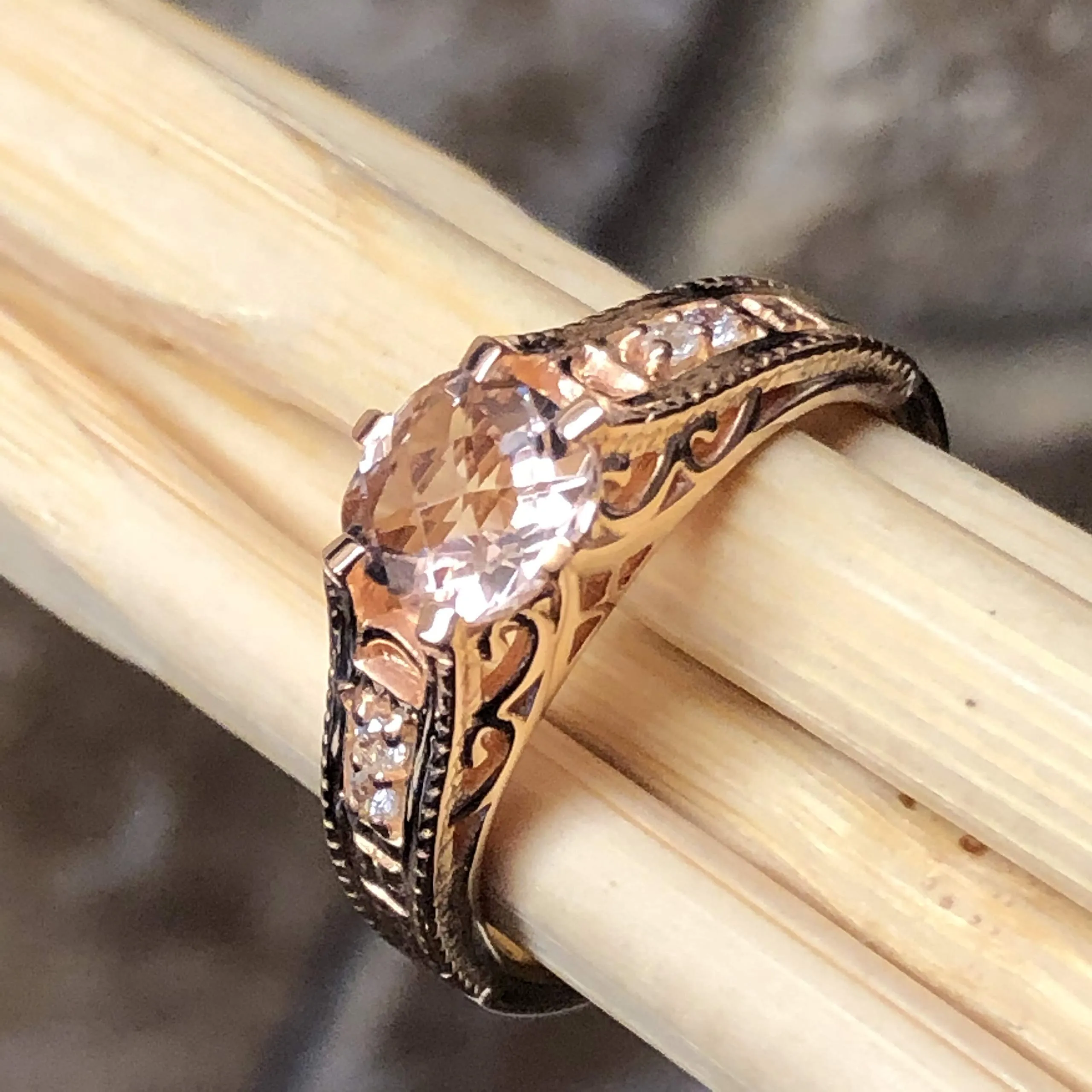 Natural 1ct Peach Morganite 14k Rose Gold Over Sterling Silver Engagement Ring Size 5, 6, 7, 8, 9