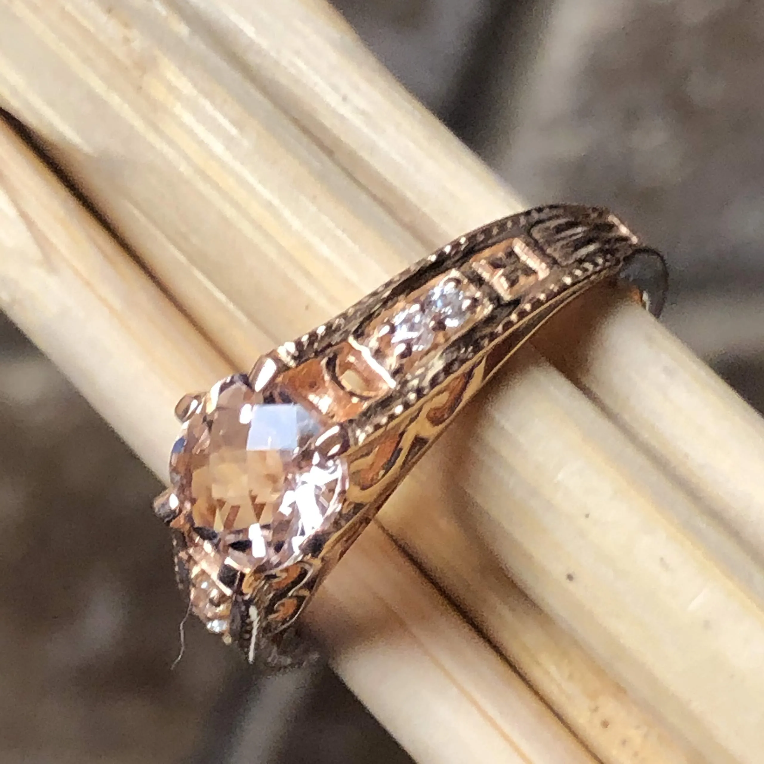 Natural 1ct Peach Morganite 14k Rose Gold Over Sterling Silver Engagement Ring Size 5, 6, 7, 8, 9