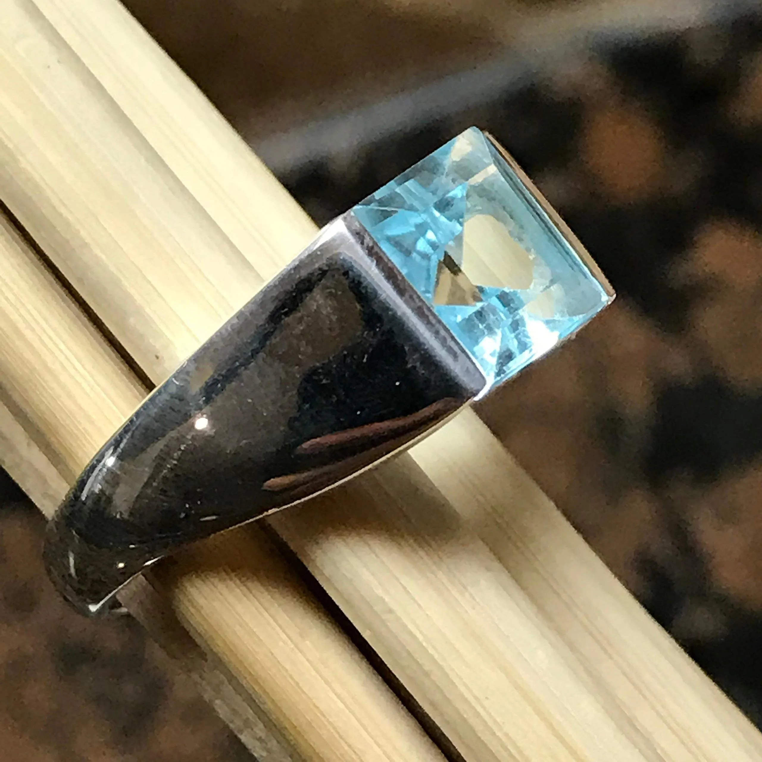 Natural 2ct Blue Topaz 925 Solid Sterling Silver Men's Ring Size 7, 8, 9, 10, 11, 12, 13