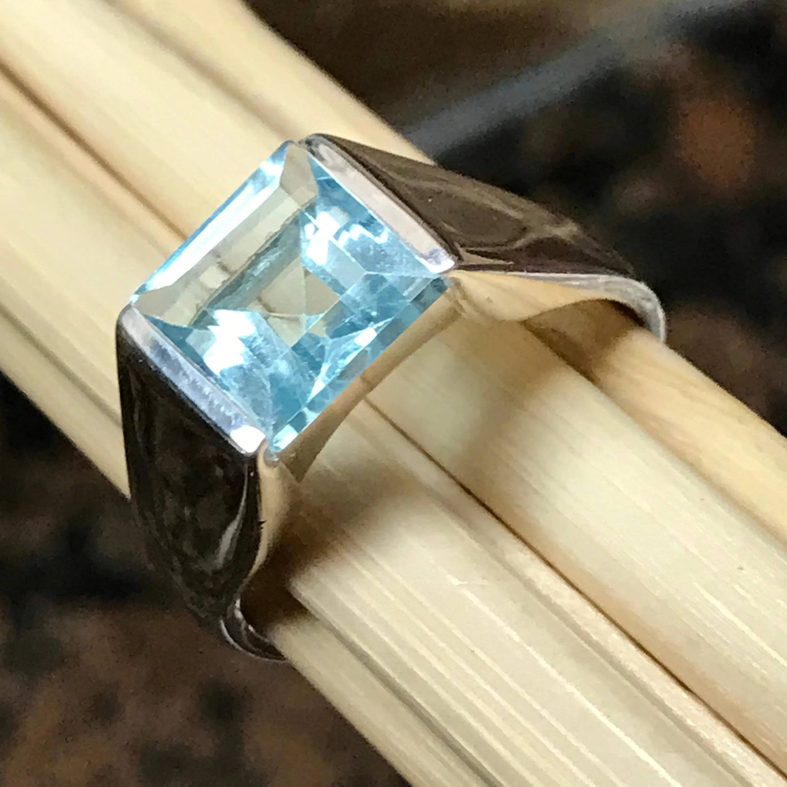 Natural 2ct Blue Topaz 925 Solid Sterling Silver Men's Ring Size 7, 8, 9, 10, 11, 12, 13