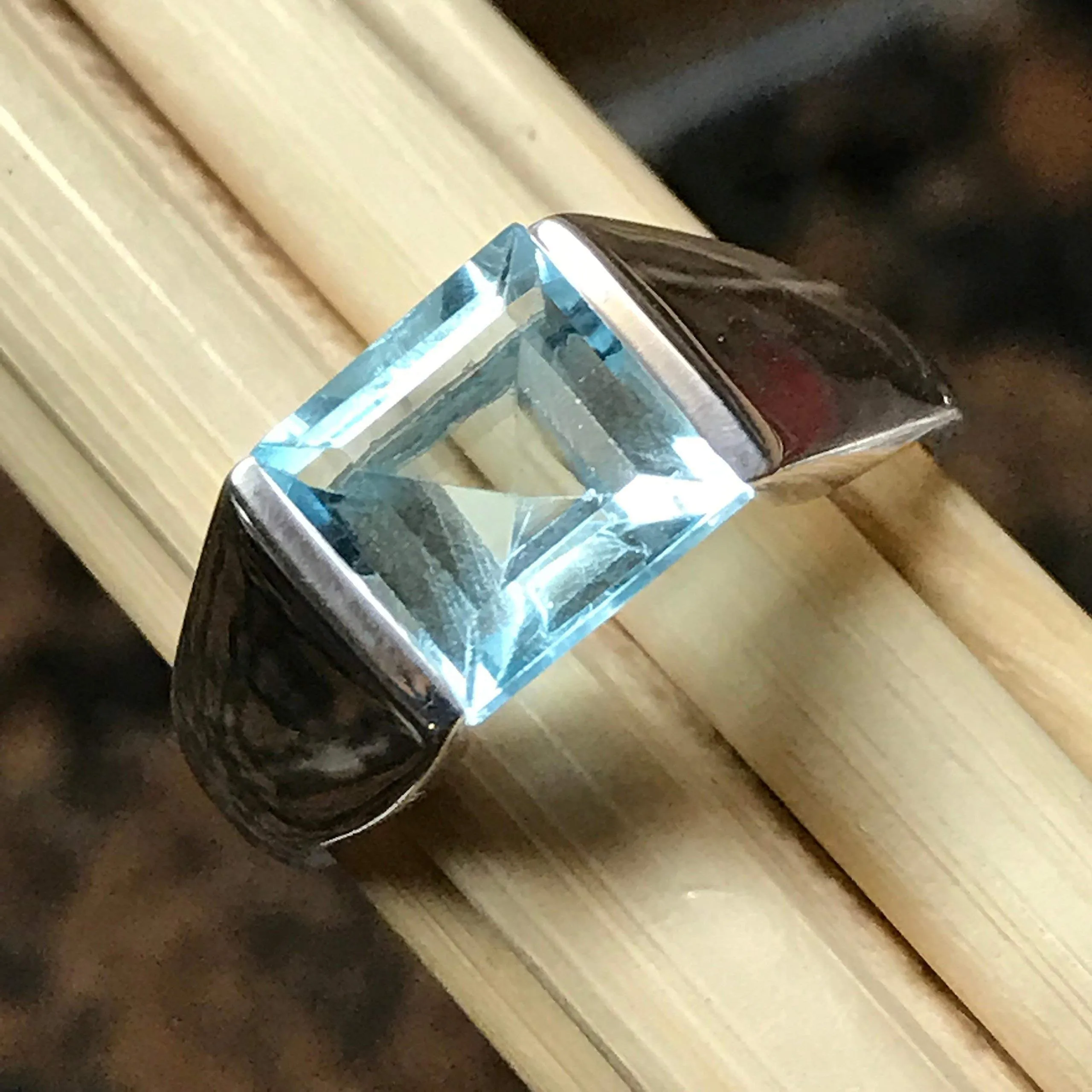 Natural 2ct Blue Topaz 925 Solid Sterling Silver Men's Ring Size 7, 8, 9, 10, 11, 12, 13