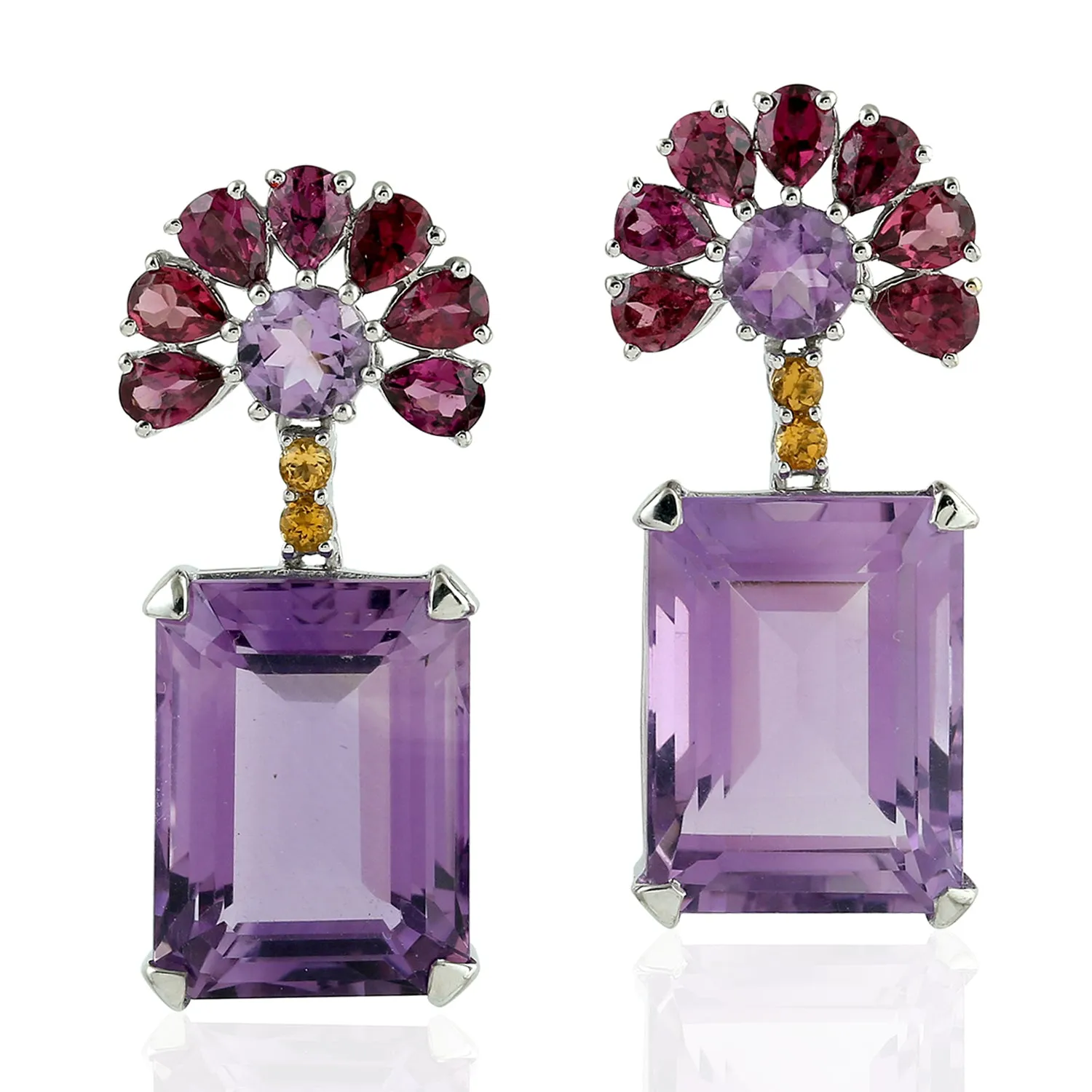 Natural Amethyst Dangle Earrings 18k White Gold Citrine Jewelry February Birthstone Jewelry