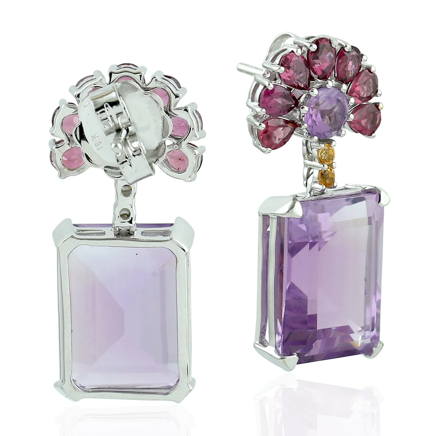 Natural Amethyst Dangle Earrings 18k White Gold Citrine Jewelry February Birthstone Jewelry